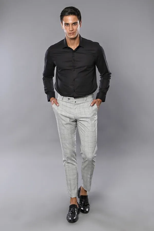 Plaid Slim-Fit Light Grey Men Trousers - Wessi sold by Wessi product image thumbnail 2