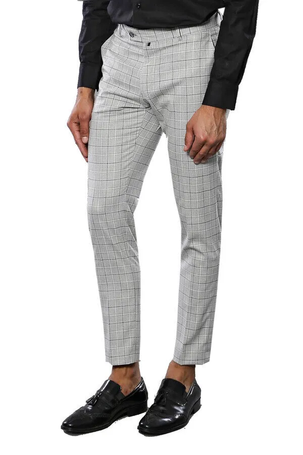 Plaid Slim-Fit Light Grey Men Trousers - Wessi sold by Wessi