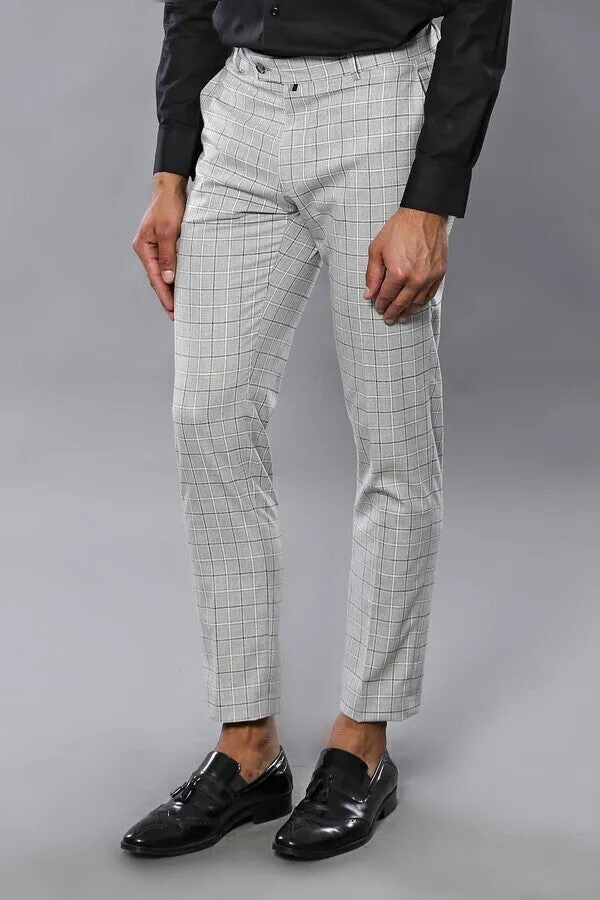 Plaid Slim-Fit Light Grey Men Trousers - Wessi sold by Wessi product image thumbnail 3