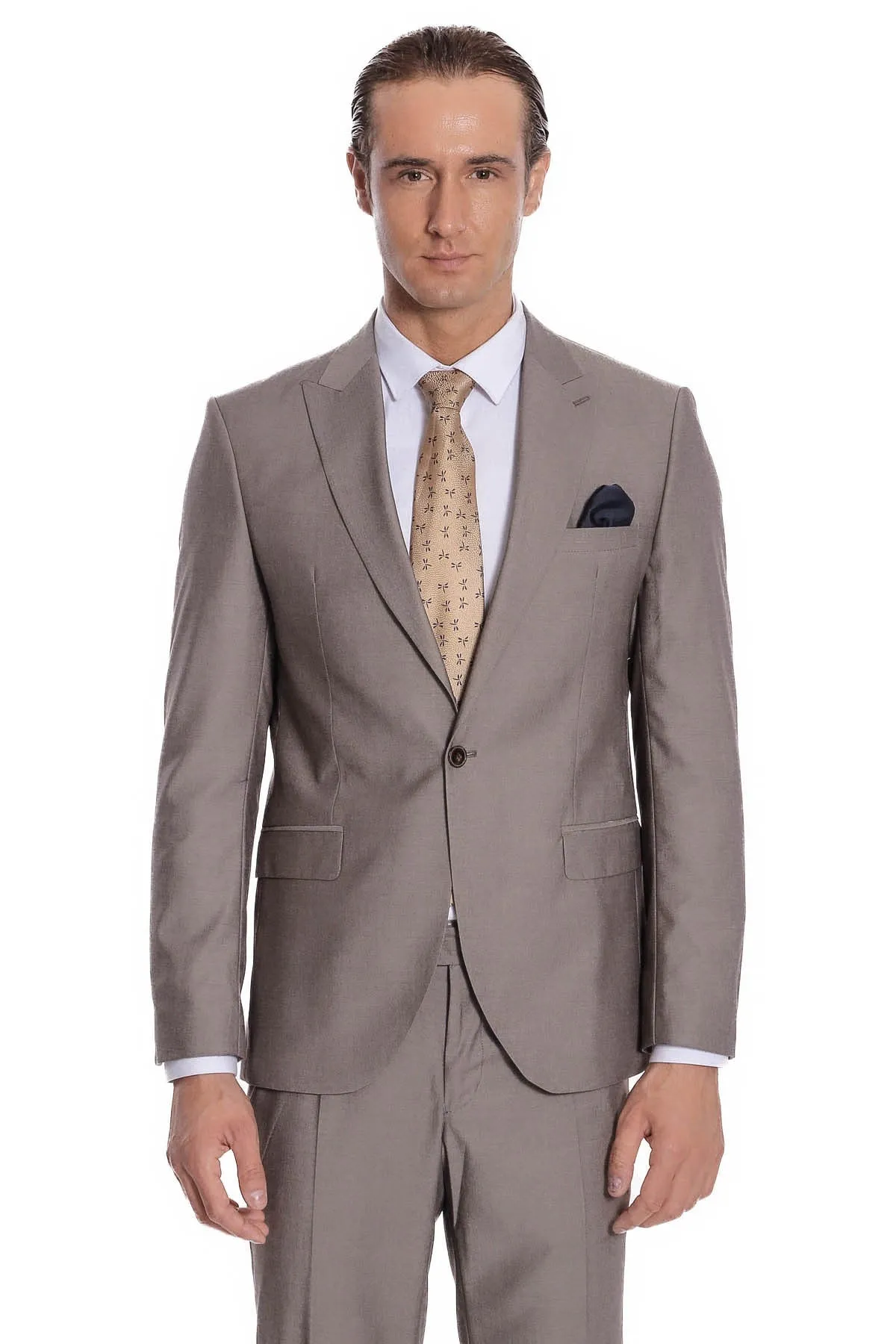 Plain 2 Piece Slim Fit Light Brown Men Suit - Wessi sold by Wessi product image thumbnail 2