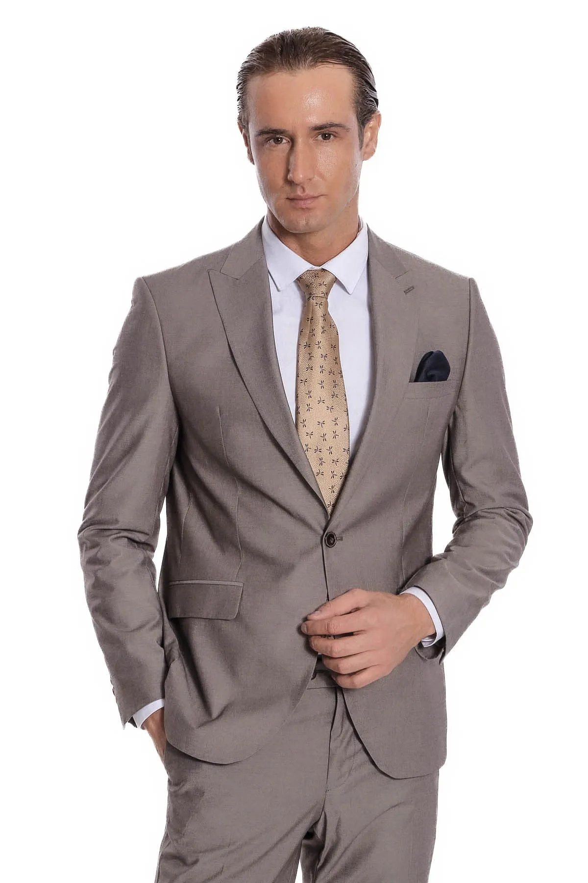 Plain 2 Piece Slim Fit Light Brown Men Suit - Wessi sold by Wessi