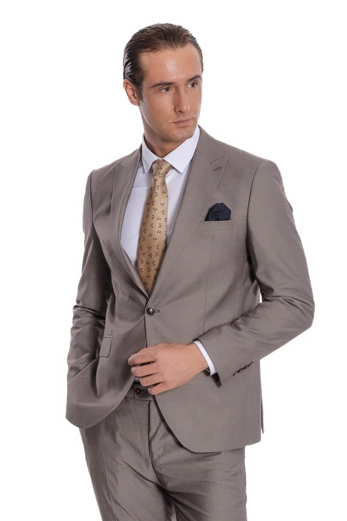 Plain 2 Piece Slim Fit Light Brown Men Suit - Wessi sold by Wessi product image thumbnail 4