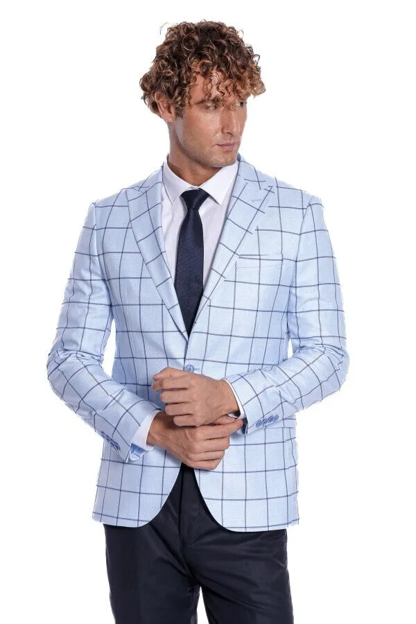 Plaid Slim Fit Light Blue Men Blazer - Wessi sold by Wessi product image thumbnail 5