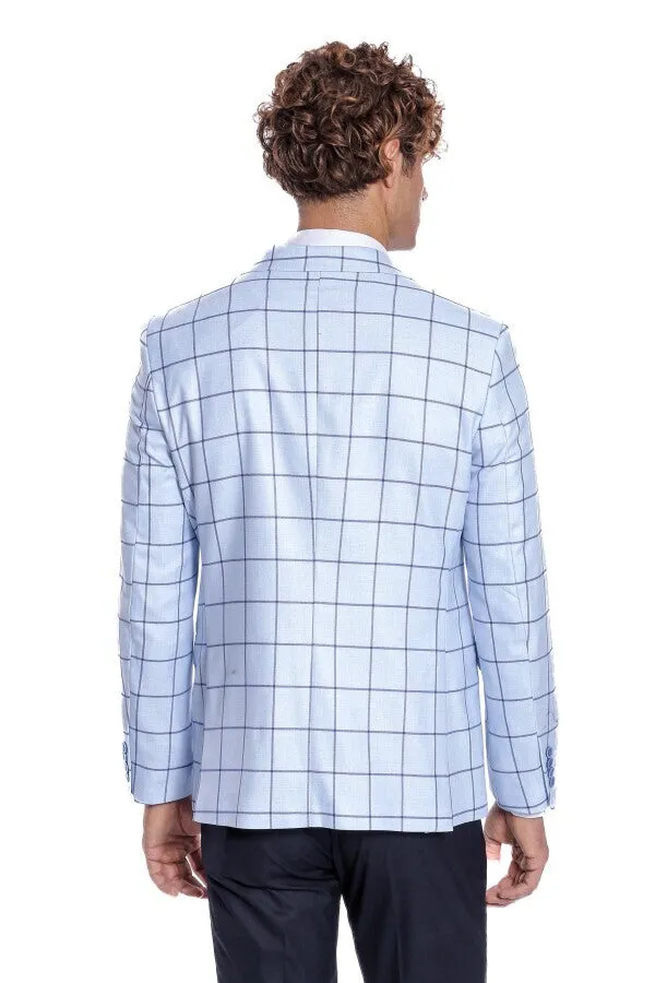 Plaid Slim Fit Light Blue Men Blazer - Wessi sold by Wessi product image thumbnail 4