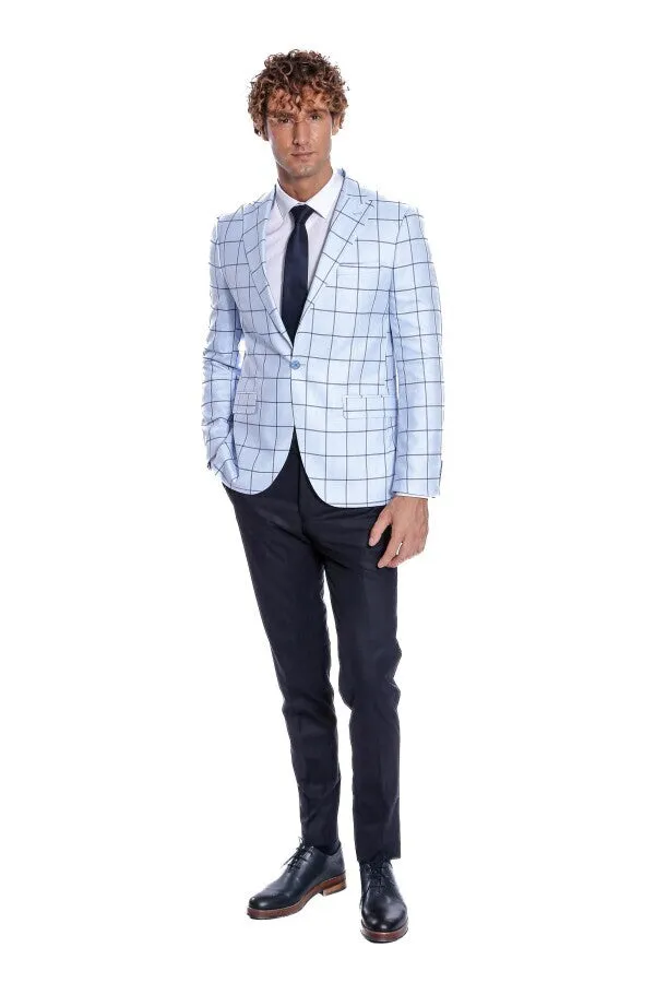 Plaid Slim Fit Light Blue Men Blazer - Wessi sold by Wessi product image thumbnail 3