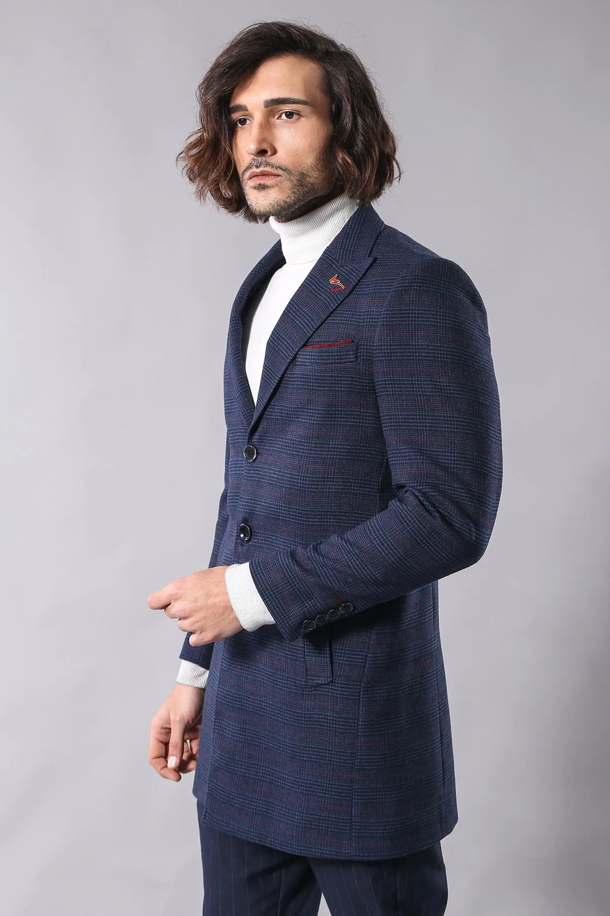 Wide Pointed Collar Blue Men Coat - Wessi sold by Wessi