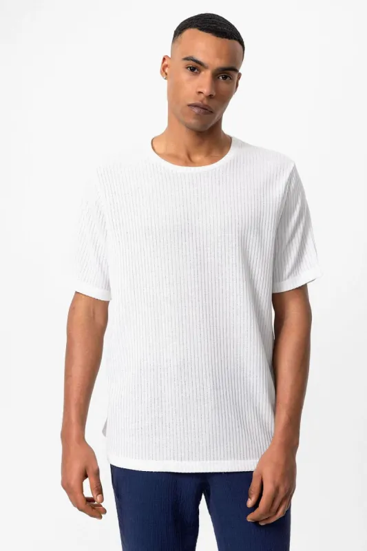 Men's White Crew Neck Ribbed T-Shirt - Wessi sold by Wessi