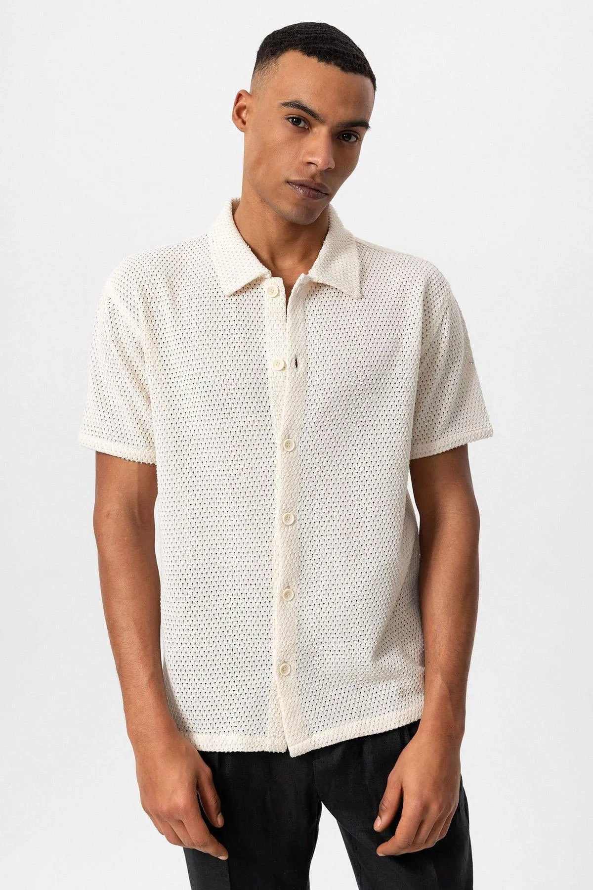 Men's Ecru Textured Short Sleeve Shirt - Wessi sold by Wessi product image thumbnail 2