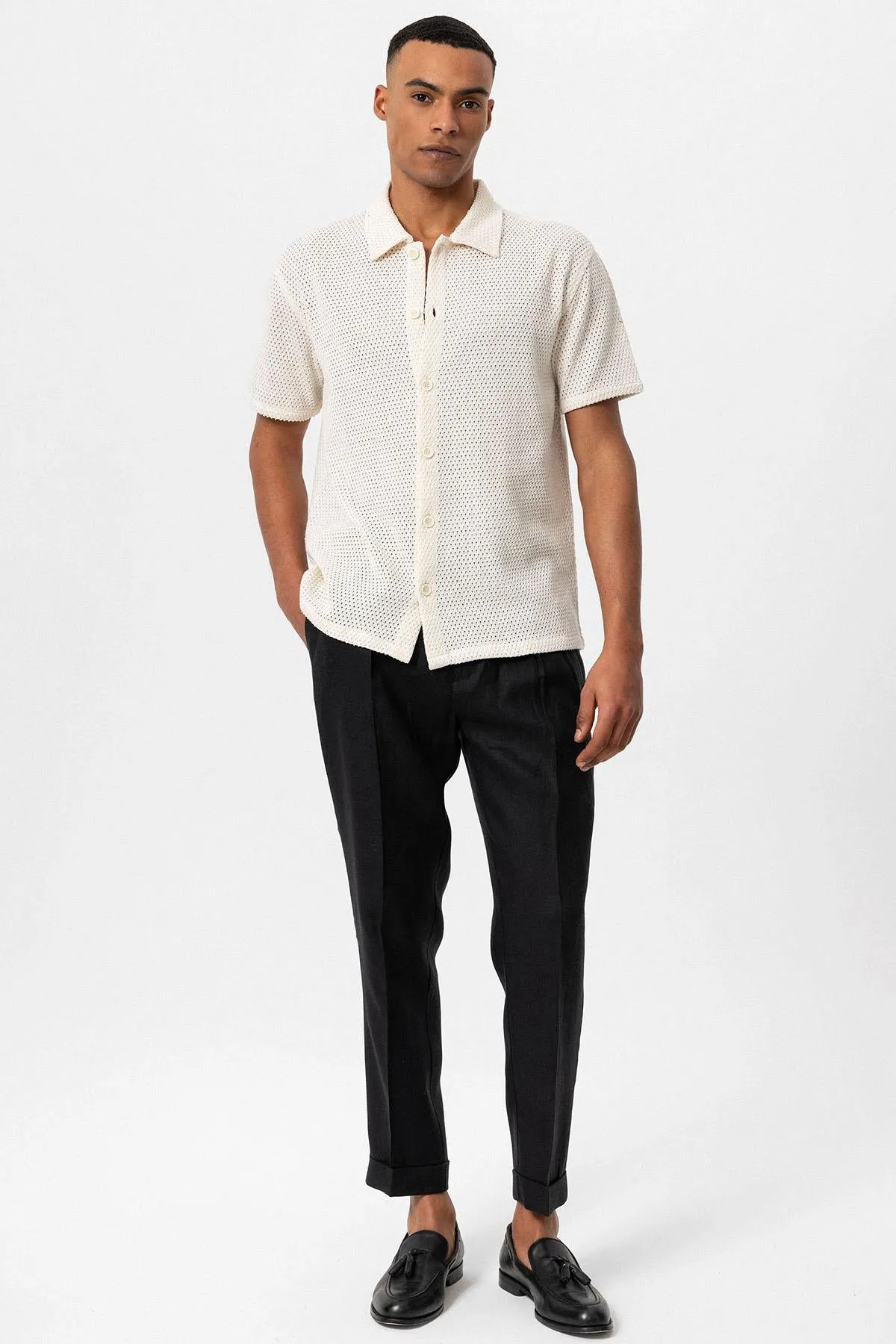 Men's Ecru Textured Short Sleeve Shirt - Wessi sold by Wessi product image thumbnail 4