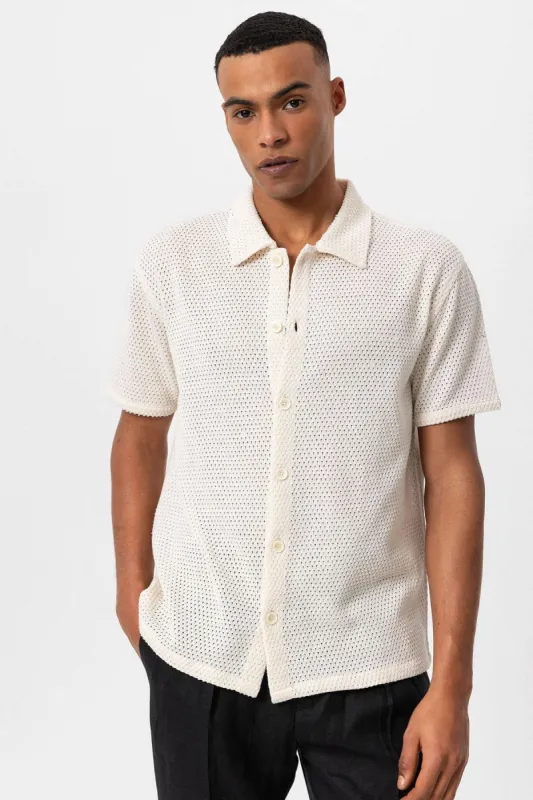 Men's Ecru Textured Short Sleeve  Shirt - Wessi sold by Wessi