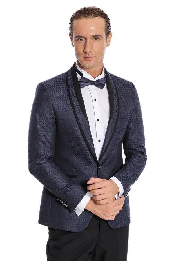 Shawl Lapel Patterned Slim Fit Navy Blue Tuxedo | Wessi sold by Wessi product image thumbnail 4