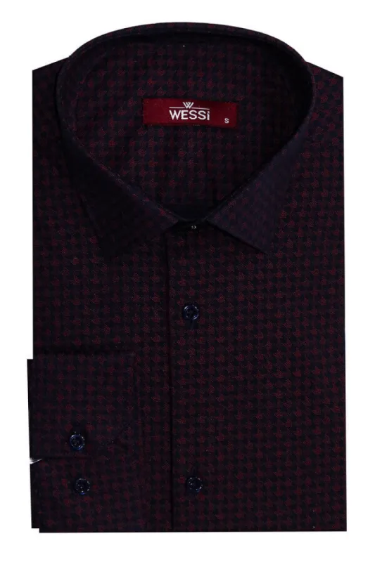 Houndstooth Pattern Slim Fit Burgundy Men Shirt - Wessi sold by Wessi