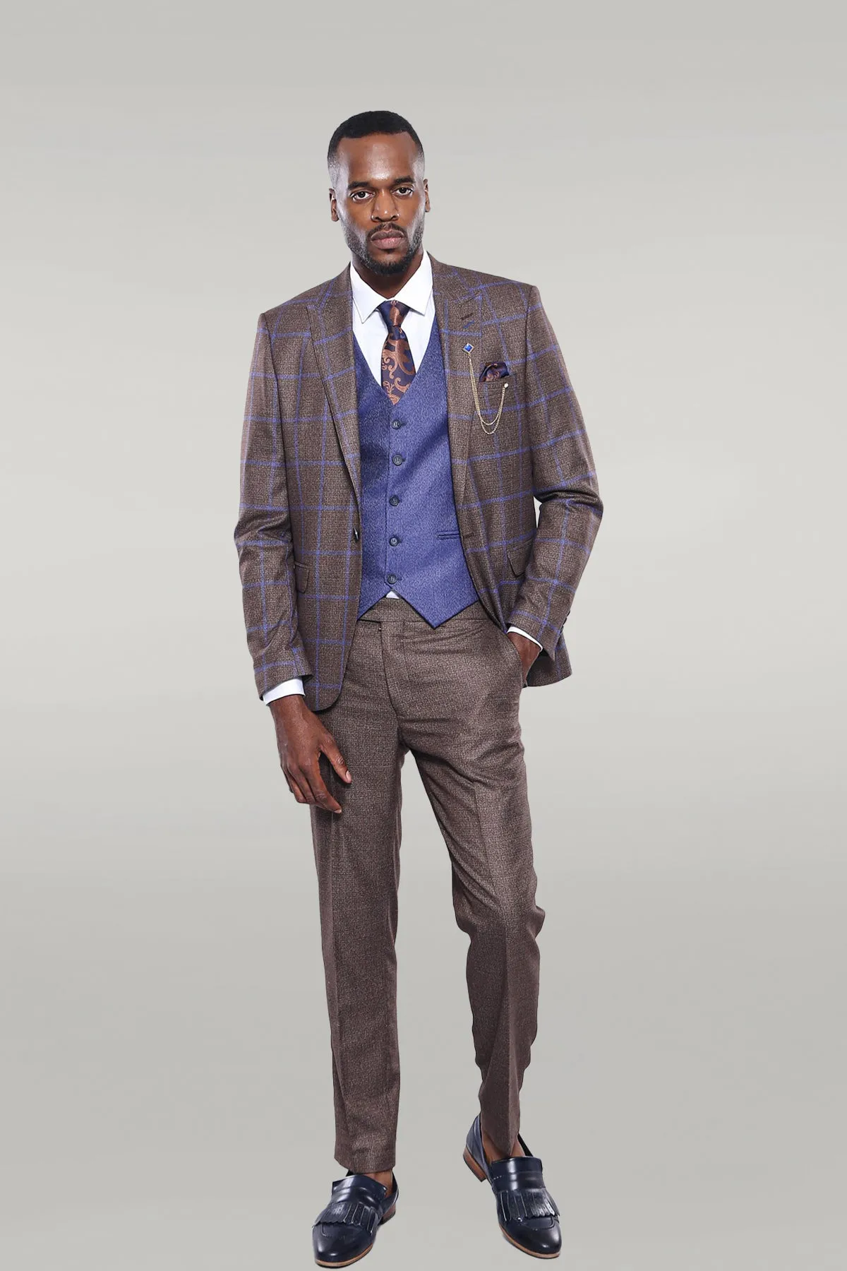 Brown Blue Checked Suit | Wessi sold by Wessi product image thumbnail 2