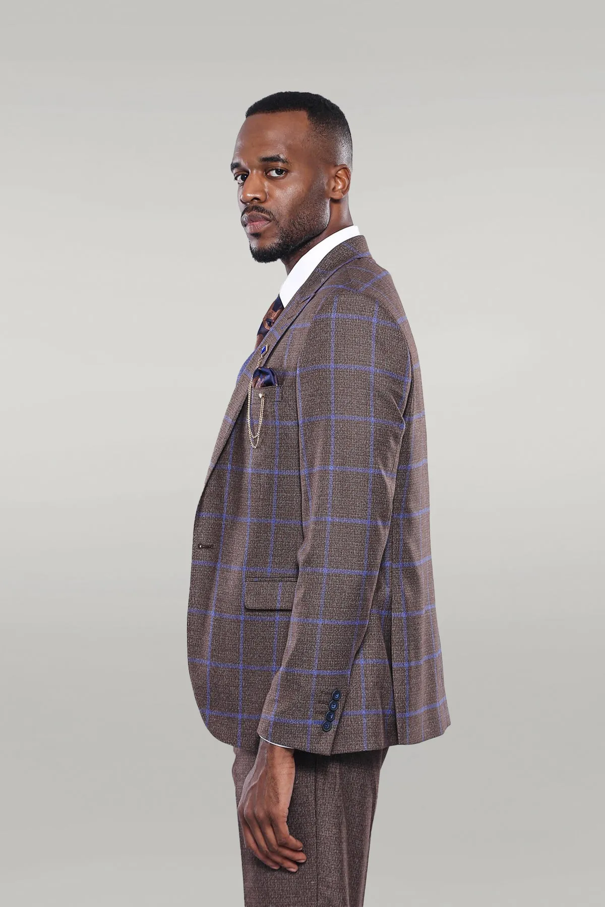 Brown Blue Checked Suit | Wessi sold by Wessi product image thumbnail 3