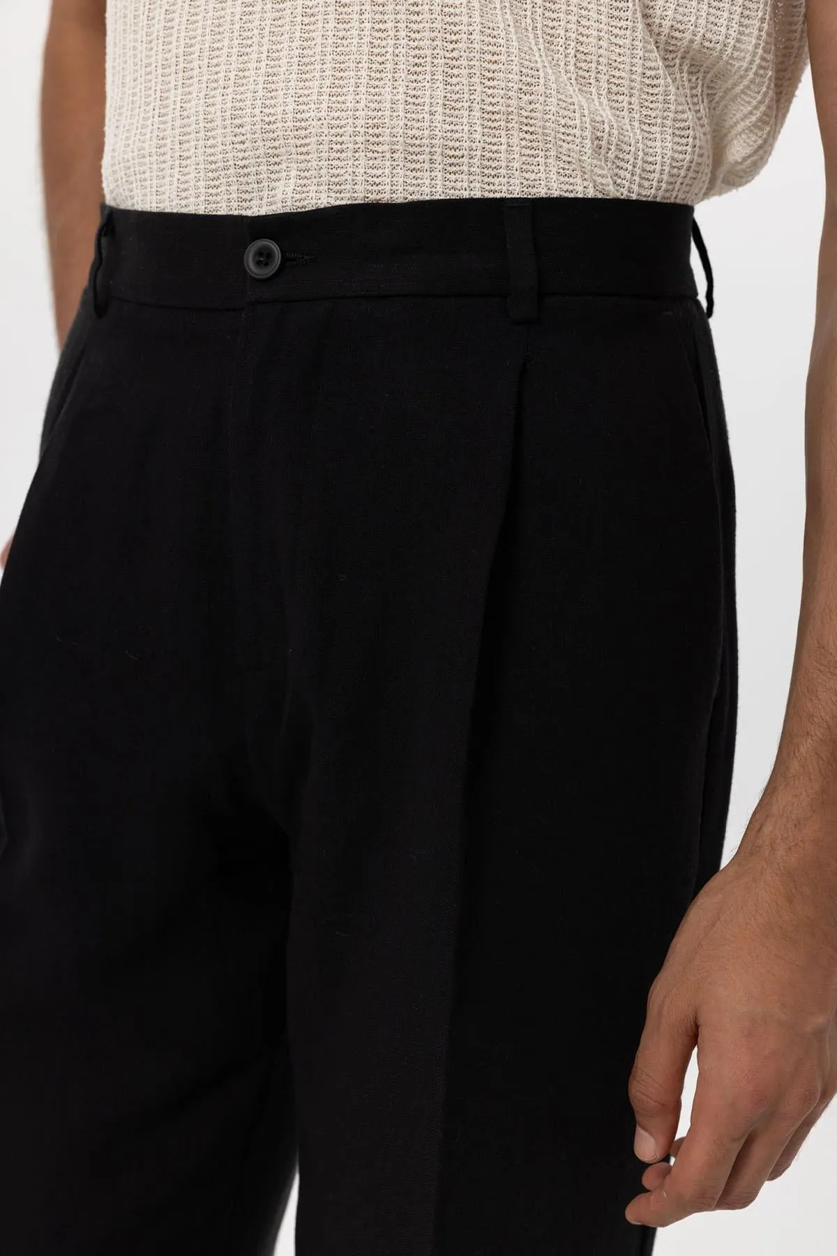 Men's Black Linen Blend Baggy Pants - Wessi sold by Wessi product image thumbnail 3