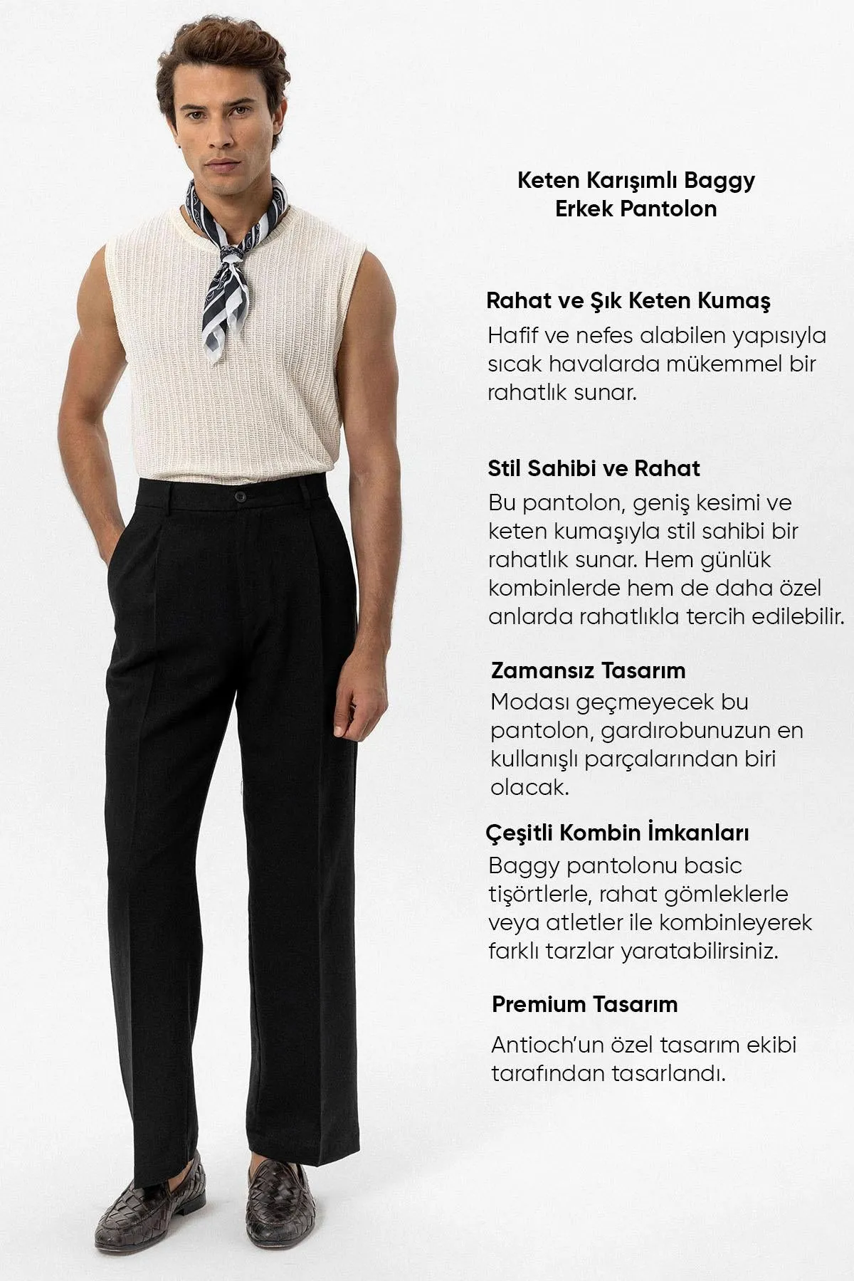 Men's Black Linen Blend Baggy Pants - Wessi sold by Wessi product image thumbnail 4