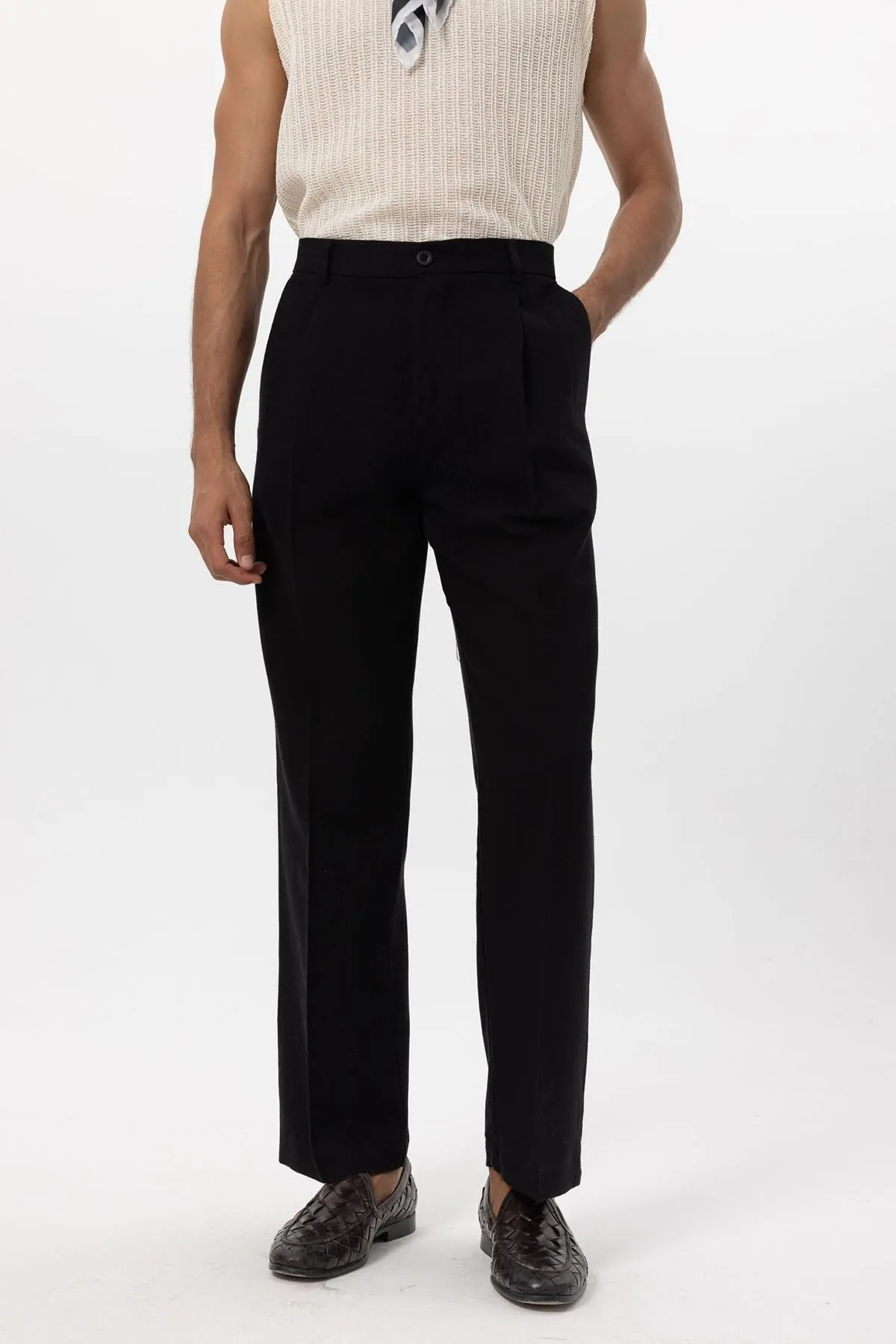 Men's Black Linen Blend Baggy Pants - Wessi sold by Wessi