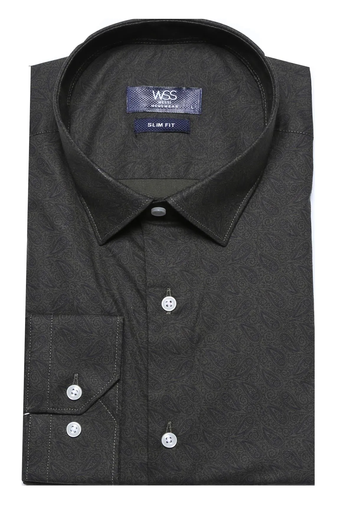 Green Self Patterned Slimfit Shirt - Wessi sold by Wessi product image thumbnail 4