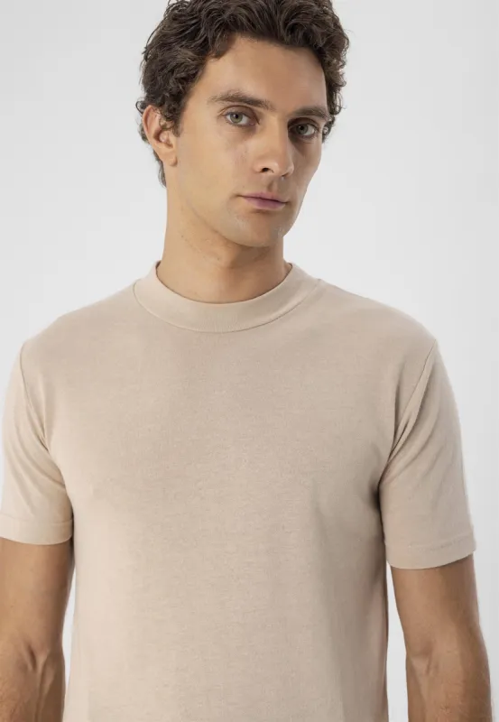 Men's Beige Crew Neck Slim Fit T-Shirt - Wessi sold by Wessi