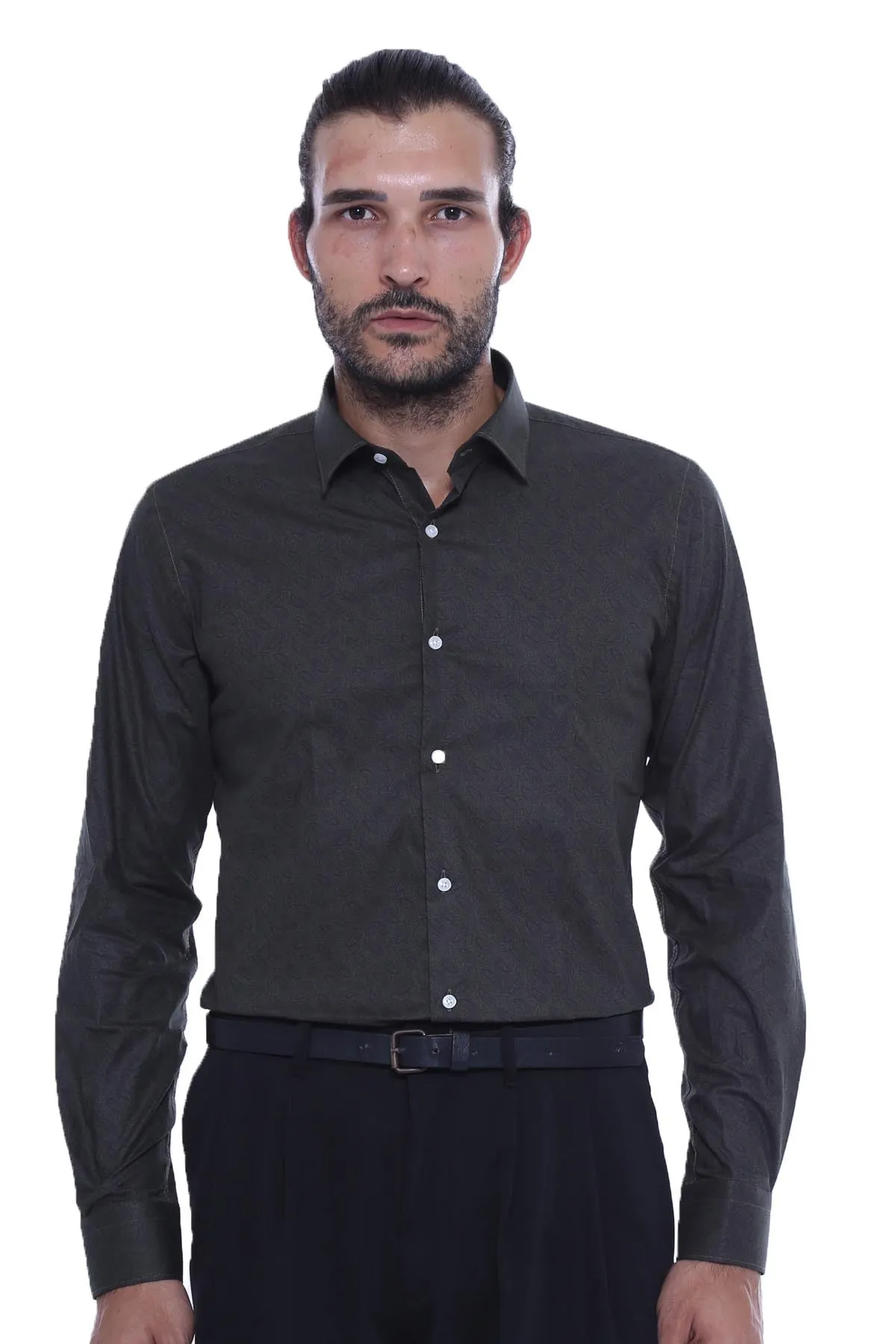 Green Self Patterned Slimfit Shirt - Wessi sold by Wessi