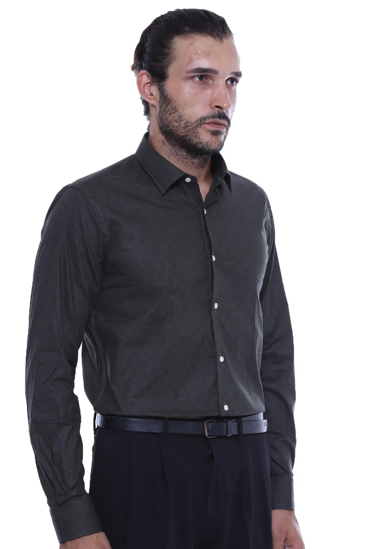 Green Self Patterned Slimfit Shirt - Wessi sold by Wessi product image thumbnail 2