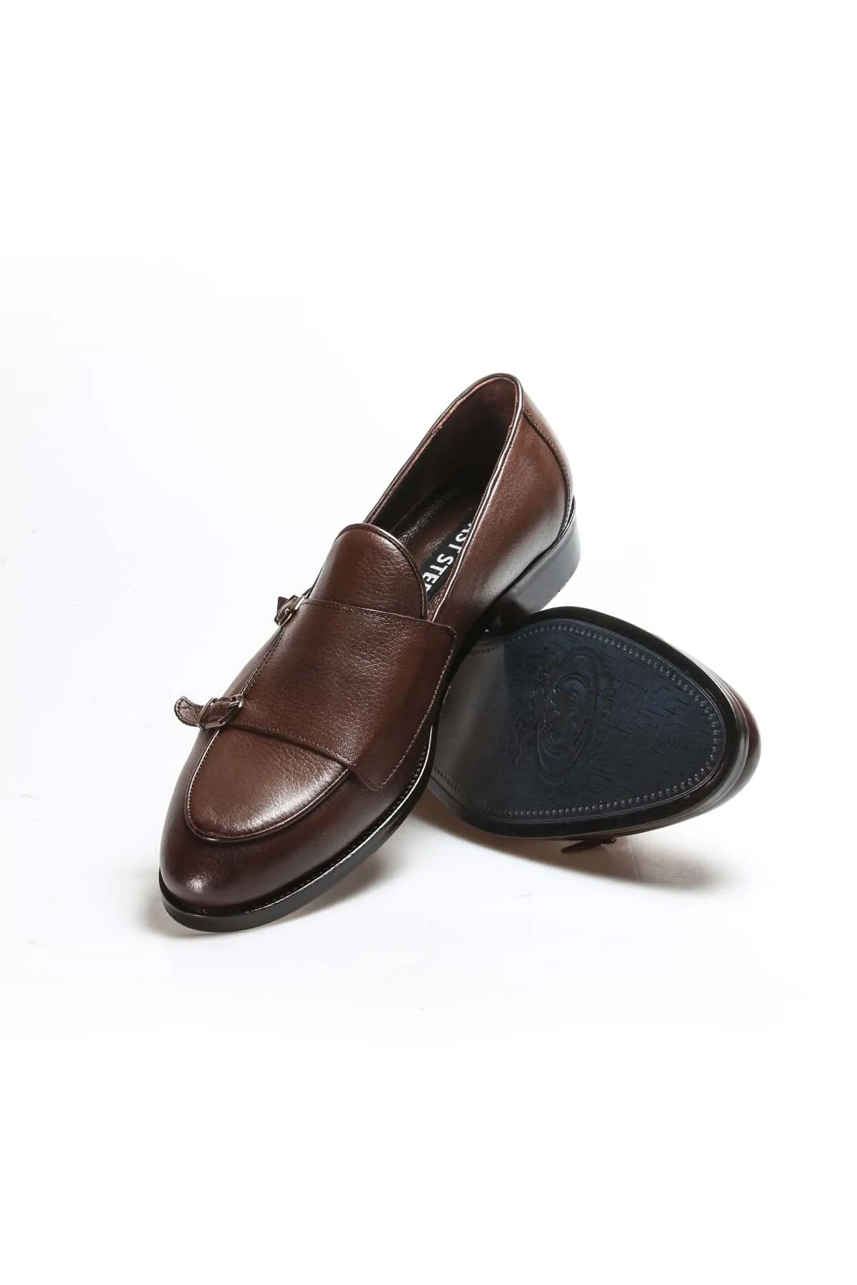 Men's Brown Leather Loafers with Double Monk Strap - Wessi sold by Wessi product image thumbnail 4