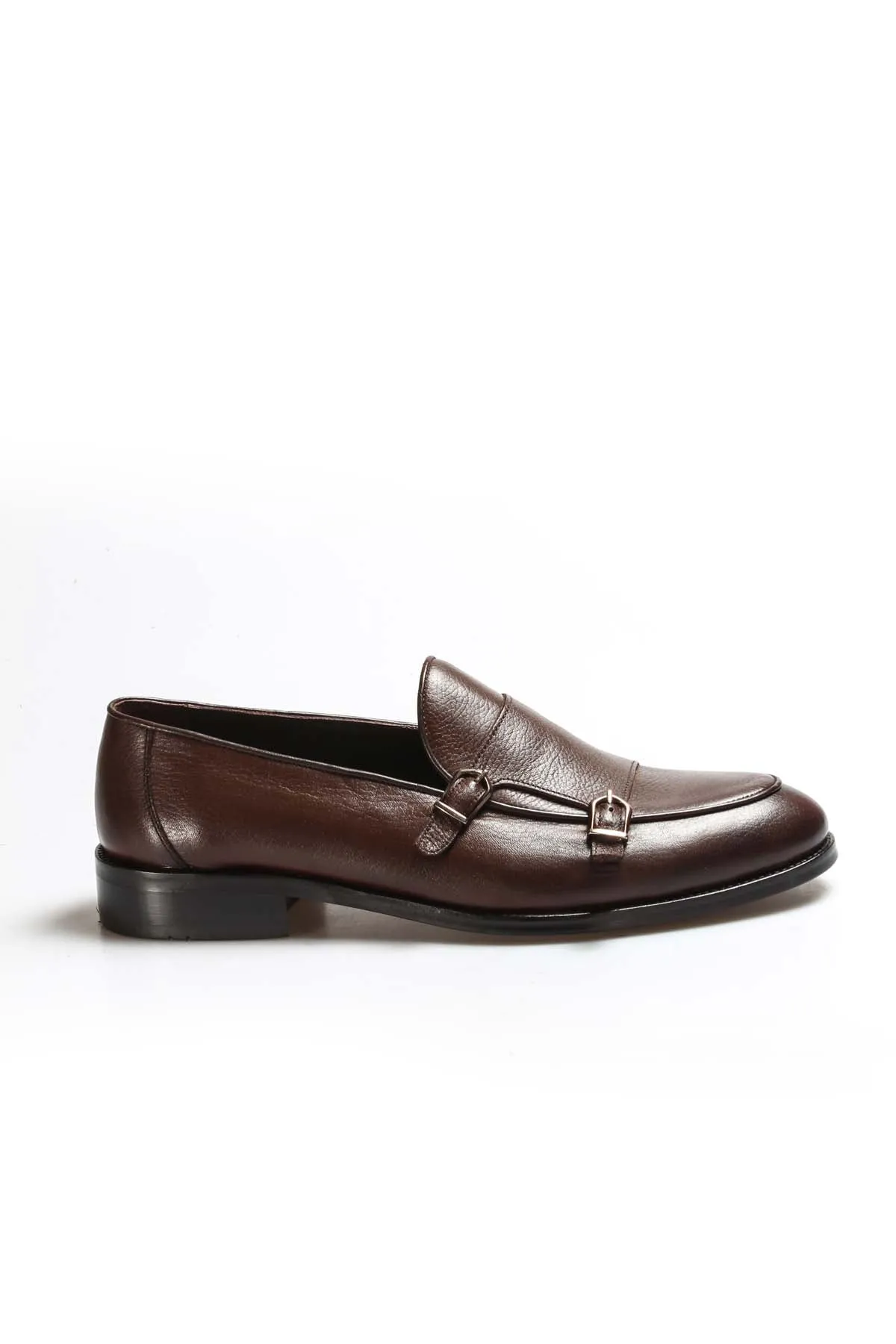 Men's Brown Leather Loafers with Double Monk Strap - Wessi sold by Wessi