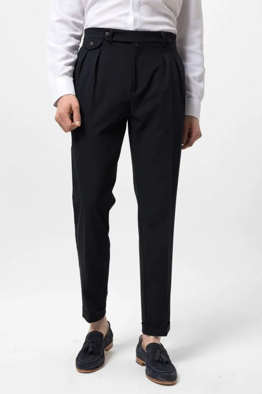 Navy Blue Pleated High Waist Men's Trousers - Wessi sold by Wessi