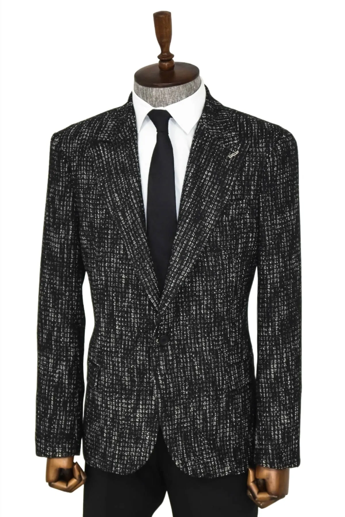 Slim Fit Patterned Sport Black Men Blazer - Wessi sold by Wessi product image thumbnail 5