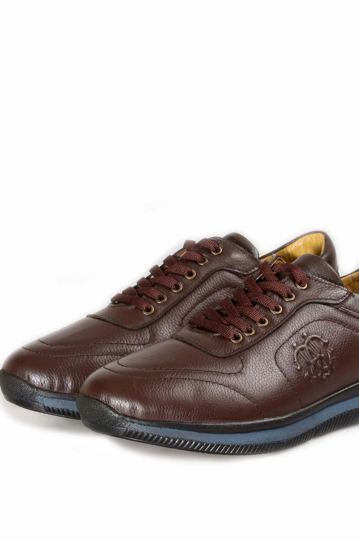 Men's Brown Leather Casual Sneakers with Blue Sole - Wessi sold by Wessi product image thumbnail 5