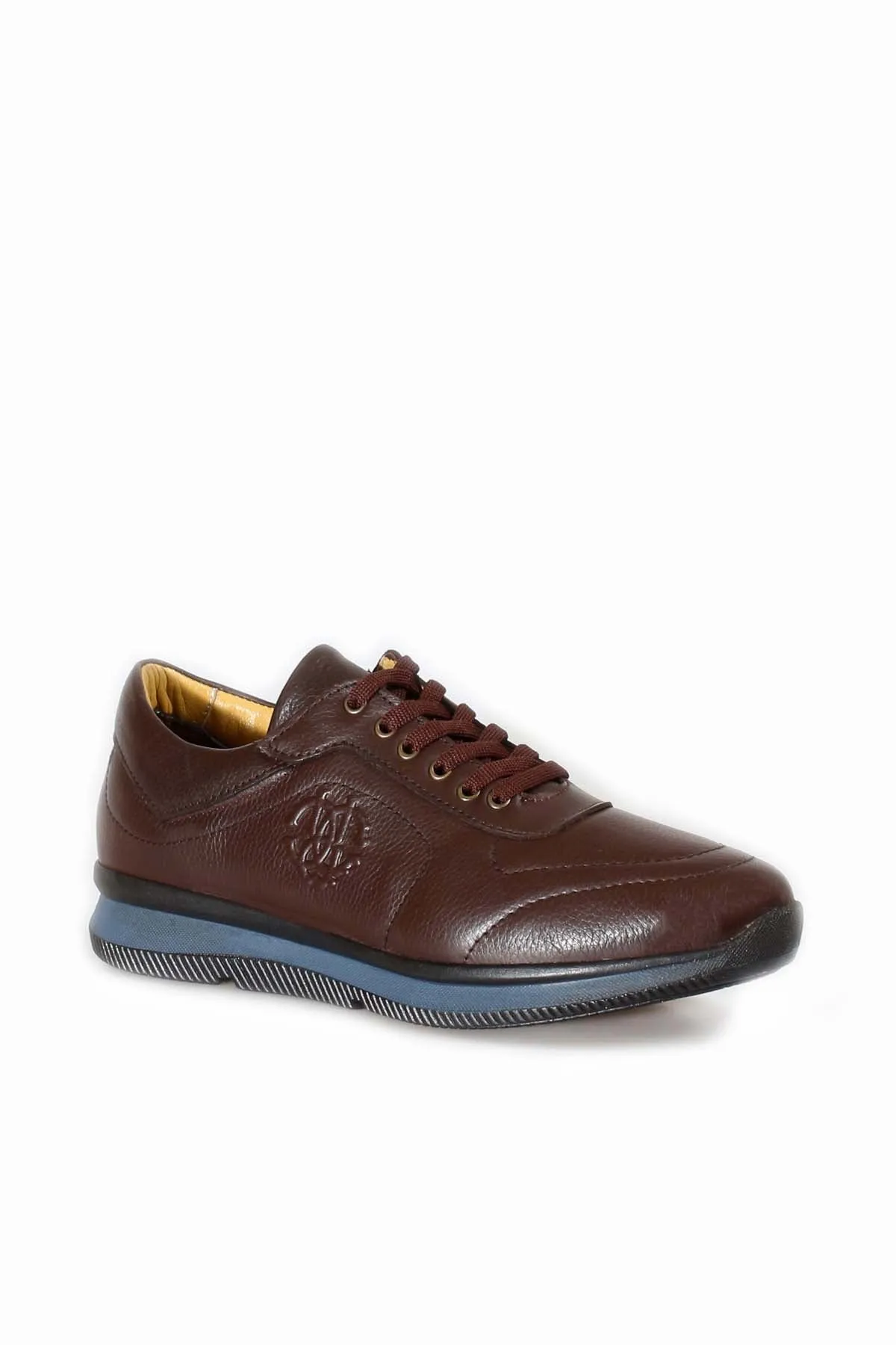Men's Brown Leather Casual Sneakers with Blue Sole - Wessi sold by Wessi product image thumbnail 3
