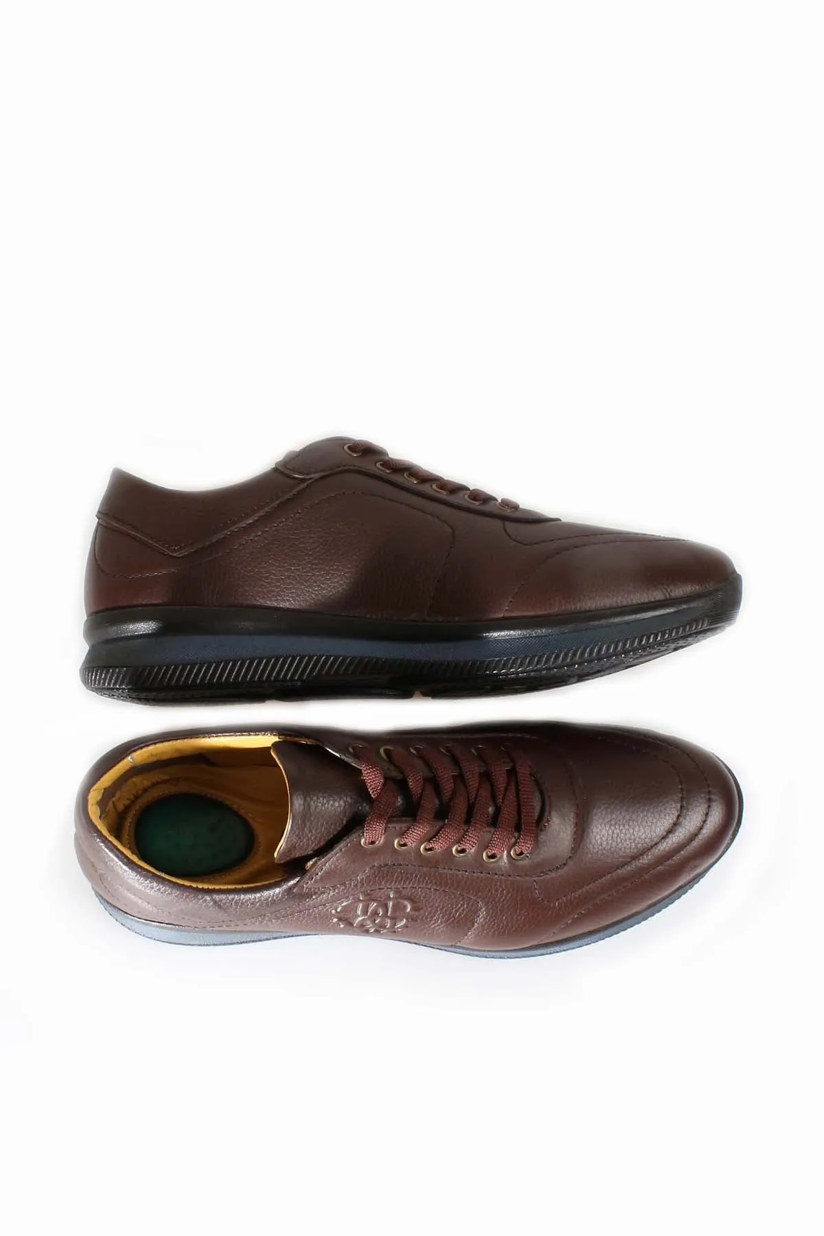Men's Brown Leather Casual Sneakers with Blue Sole - Wessi sold by Wessi product image thumbnail 4