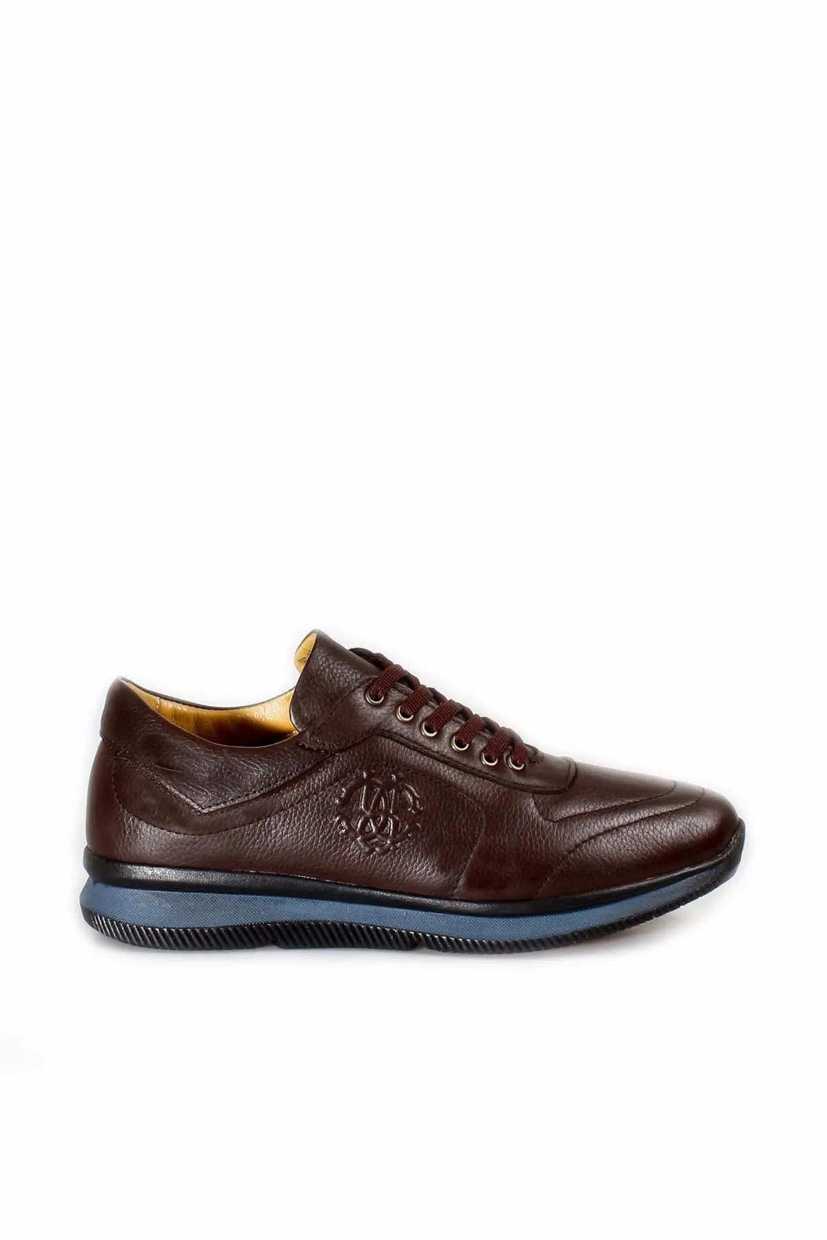 Men's Brown Leather Casual Sneakers with Blue Sole - Wessi sold by Wessi