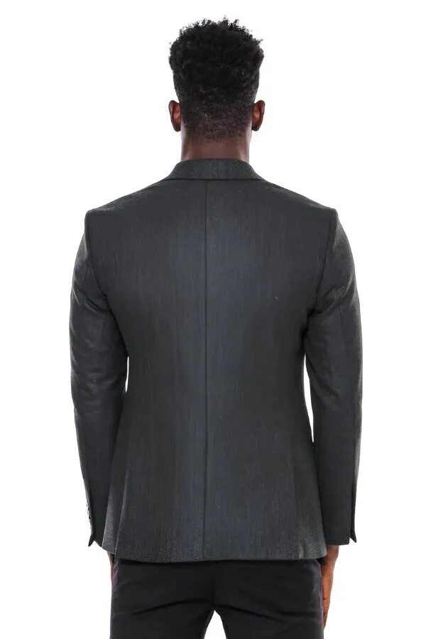 Slim Fit Patterned Dark Green Men Blazer - Wessi sold by Wessi product image thumbnail 4