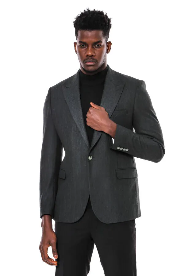 Slim Fit Patterned Dark Green Men Blazer - Wessi sold by Wessi product image thumbnail 5