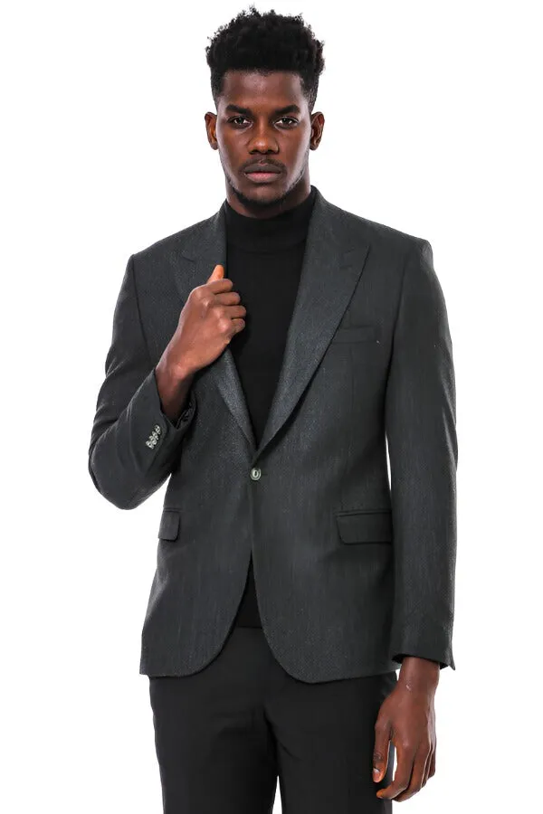 Slim Fit Patterned Dark Green Men Blazer - Wessi sold by Wessi product image thumbnail 3