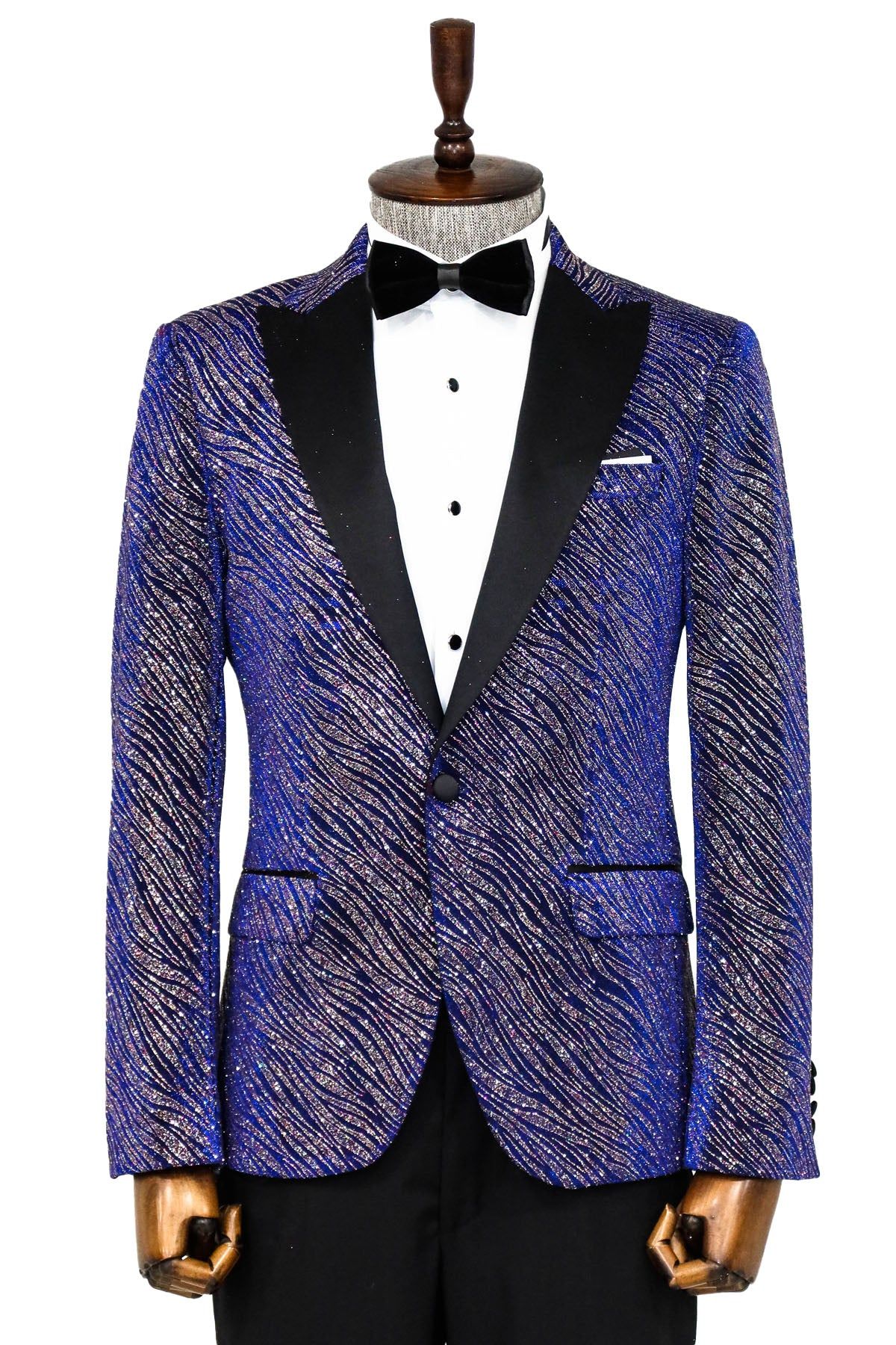 Glitter Pattern Slim Fit Navy Blue Men Prom Blazer - Wessi sold by Wessi