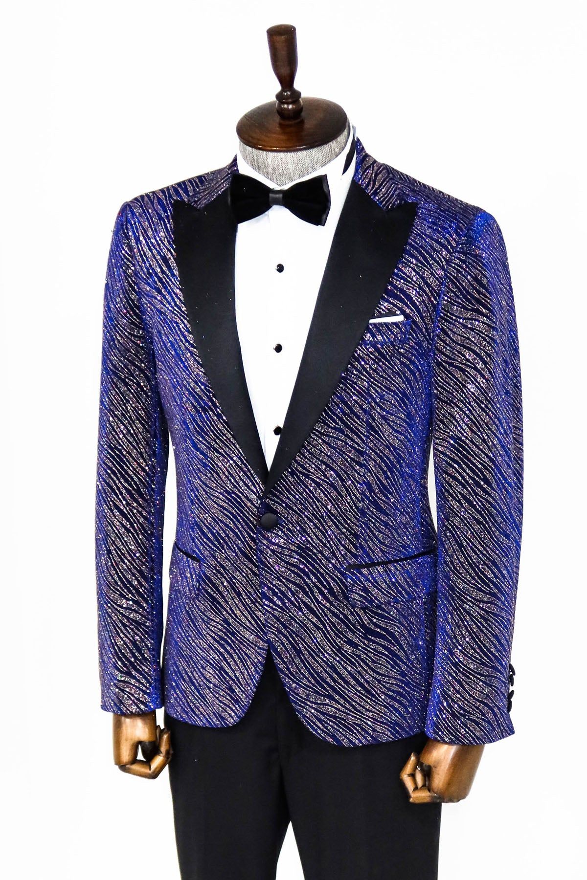 Glitter Pattern Slim Fit Navy Blue Men Prom Blazer - Wessi sold by Wessi product image thumbnail 3