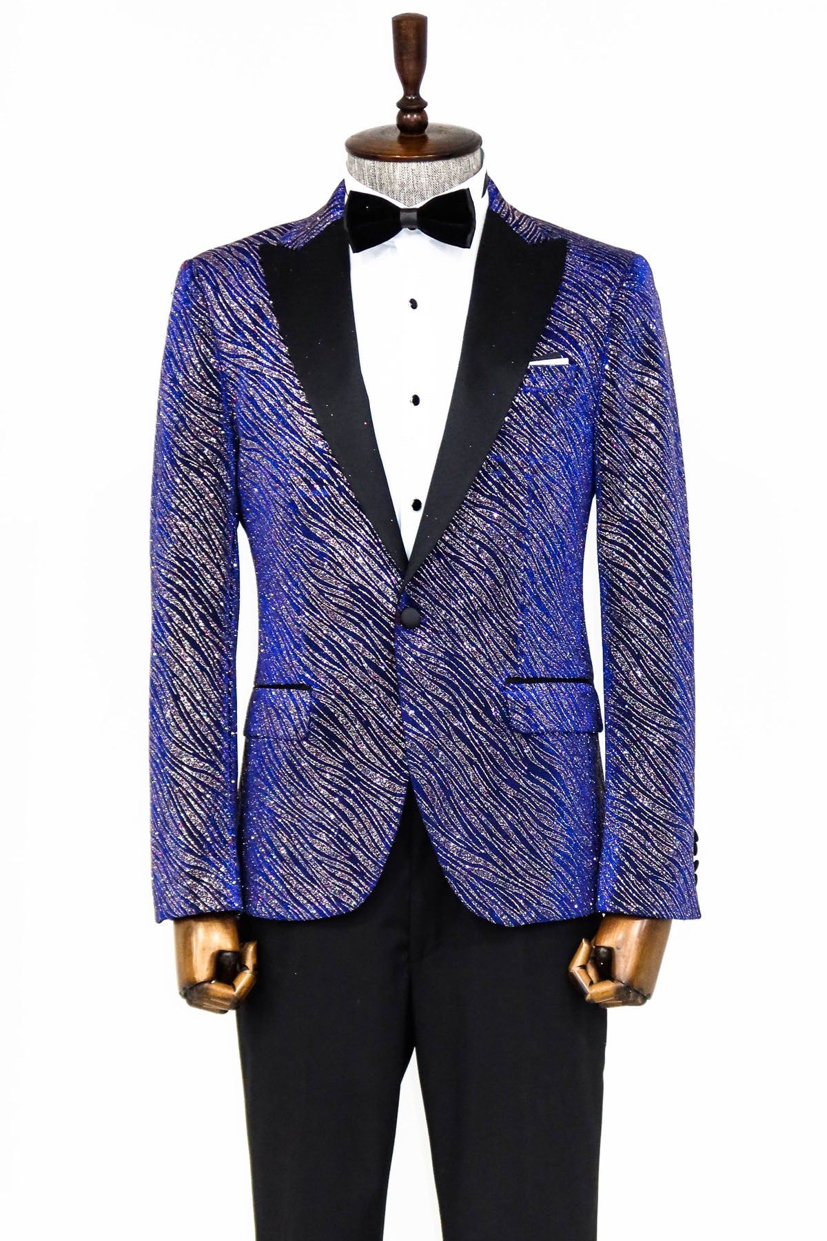 Glitter Pattern Slim Fit Navy Blue Men Prom Blazer - Wessi sold by Wessi product image thumbnail 4