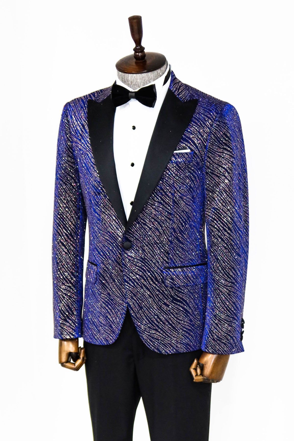 Glitter Pattern Slim Fit Navy Blue Men Prom Blazer - Wessi sold by Wessi product image thumbnail 5