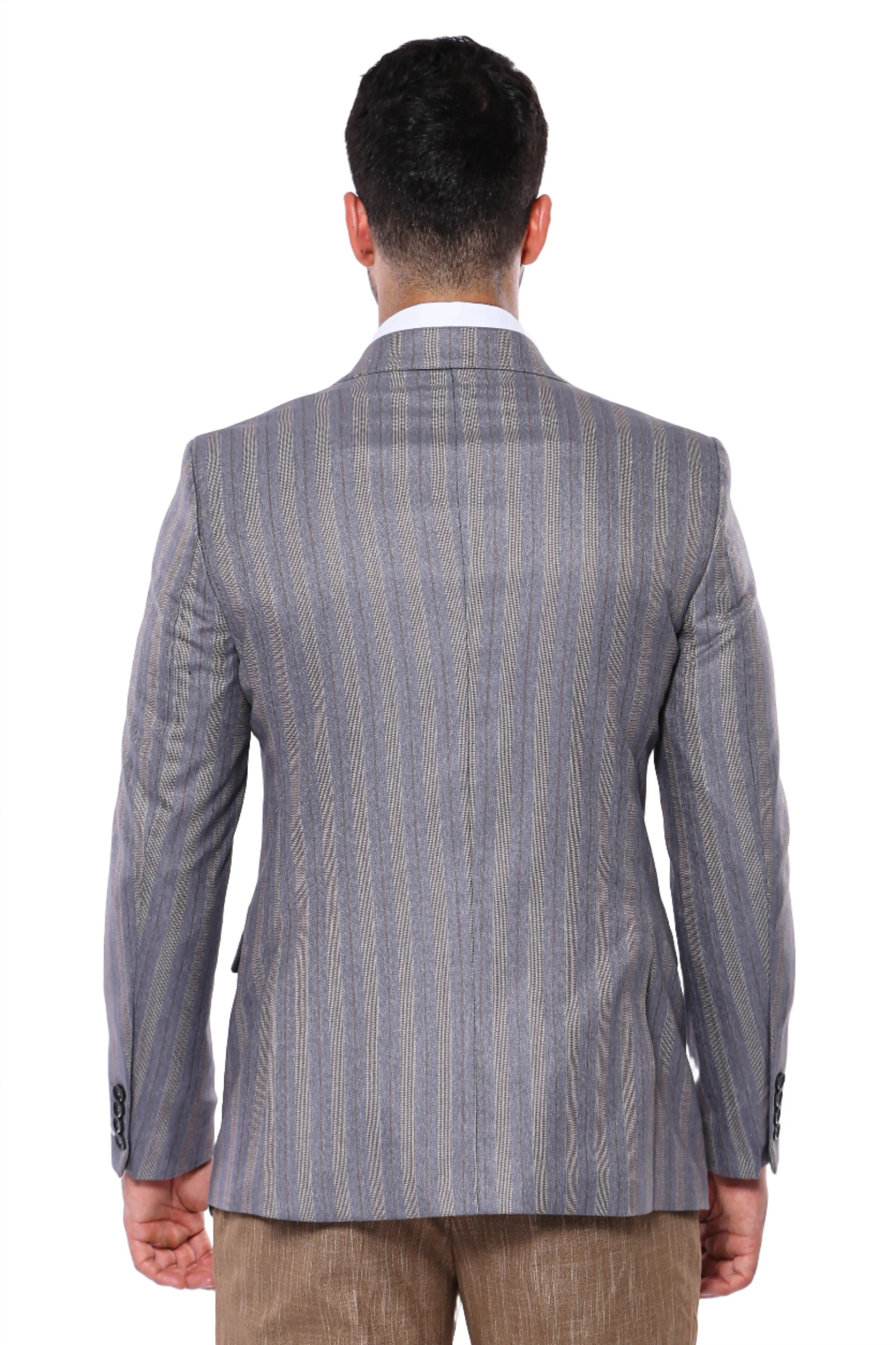 Striped Slim Fit Men Grey Blazer - Wessi sold by Wessi product image thumbnail 4