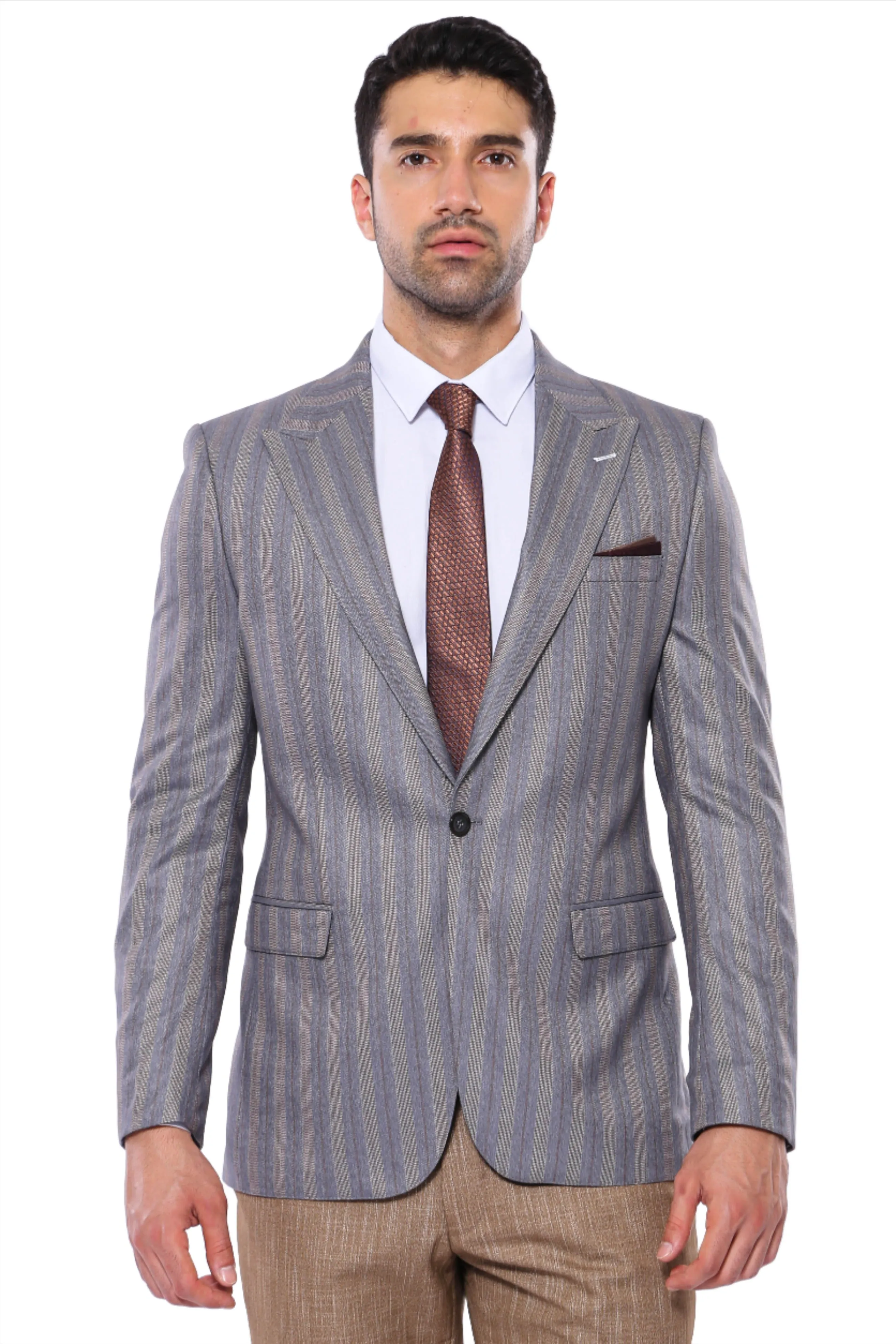 Striped Slim Fit Men Grey Blazer - Wessi sold by Wessi product image thumbnail 2