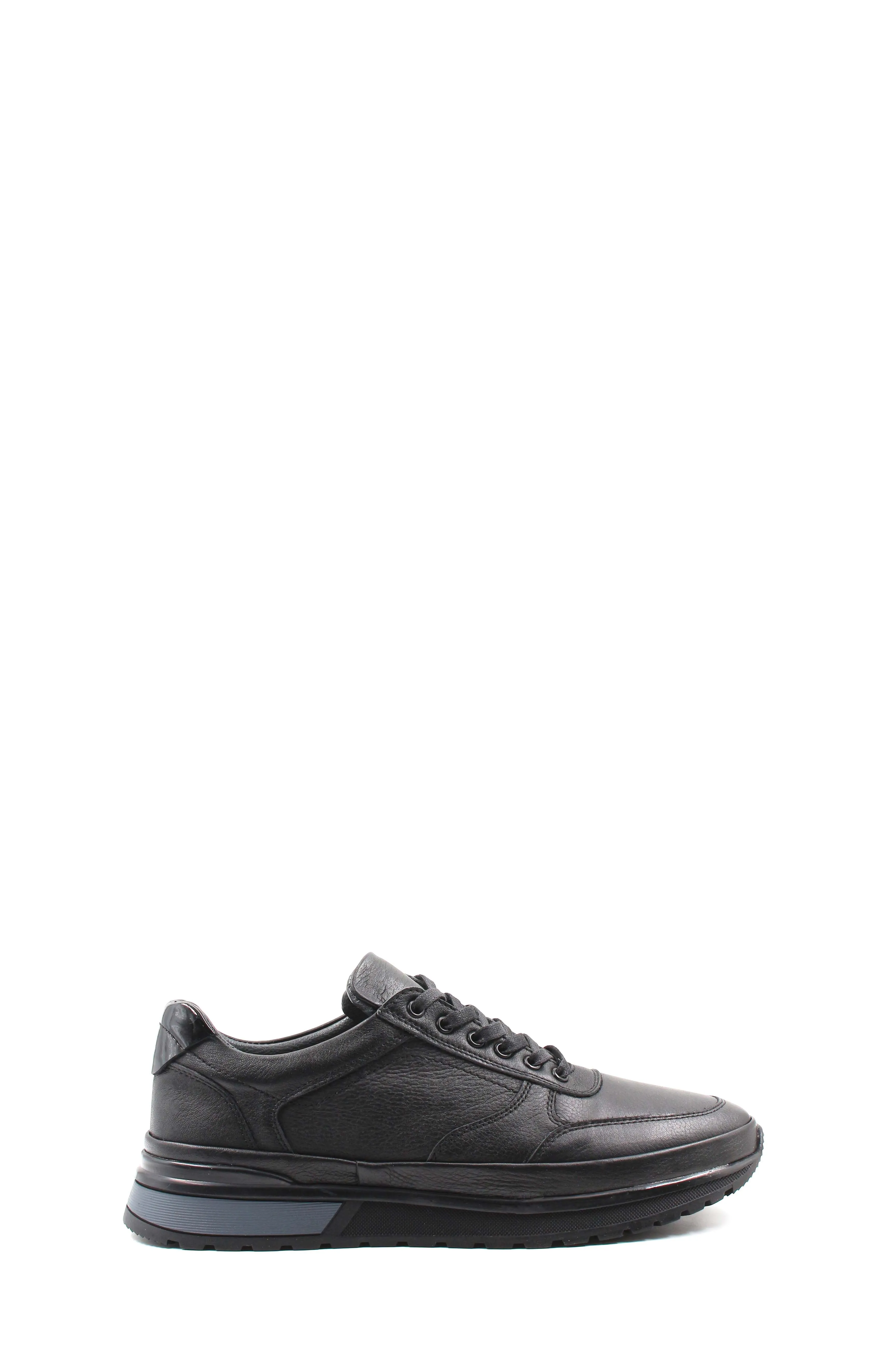 Men's Black Leather Lace-Up Sneakers with Elevated Sole - Wessi sold by Wessi