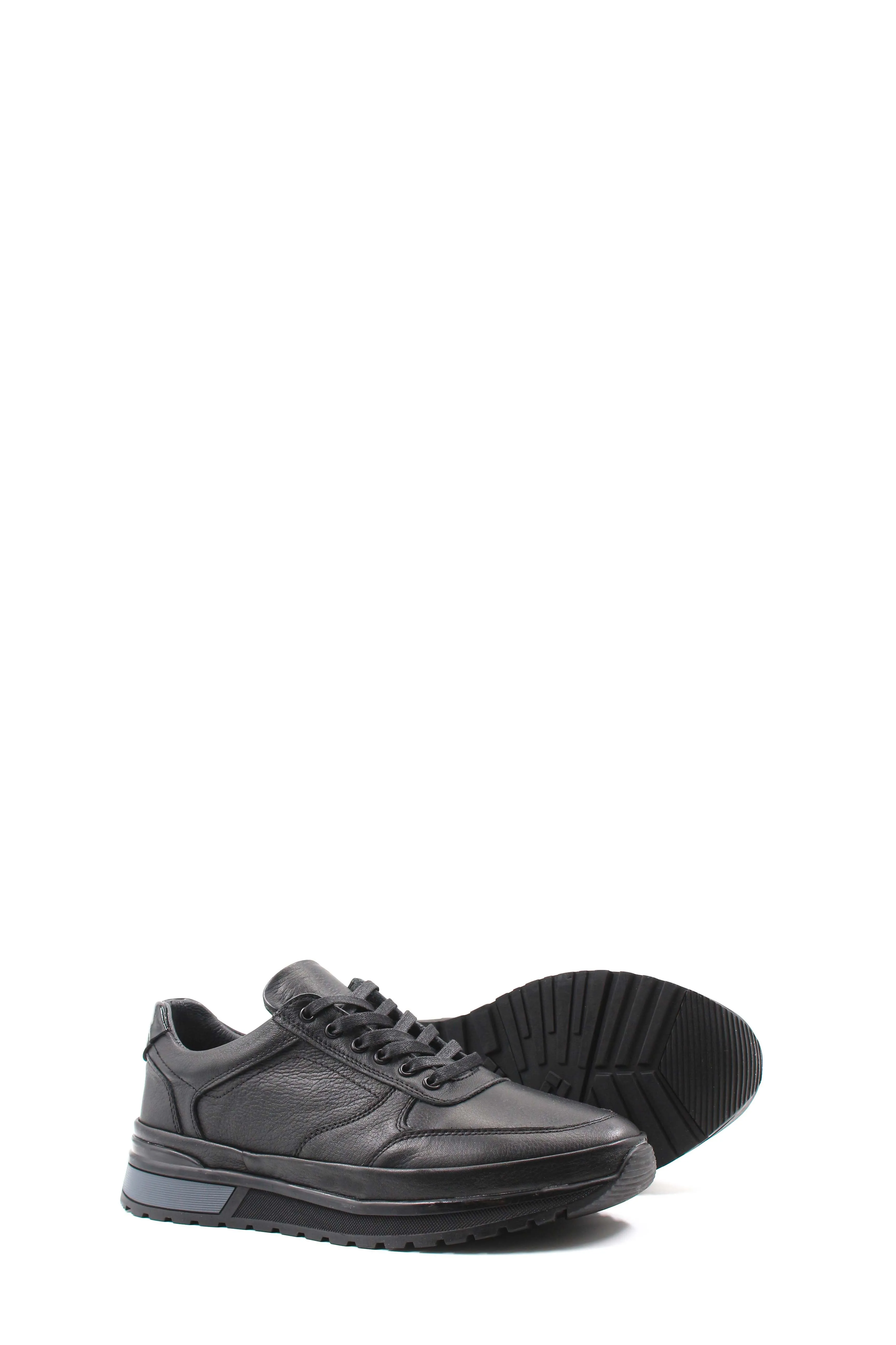 Men's Black Leather Lace-Up Sneakers with Elevated Sole - Wessi sold by Wessi product image thumbnail 3