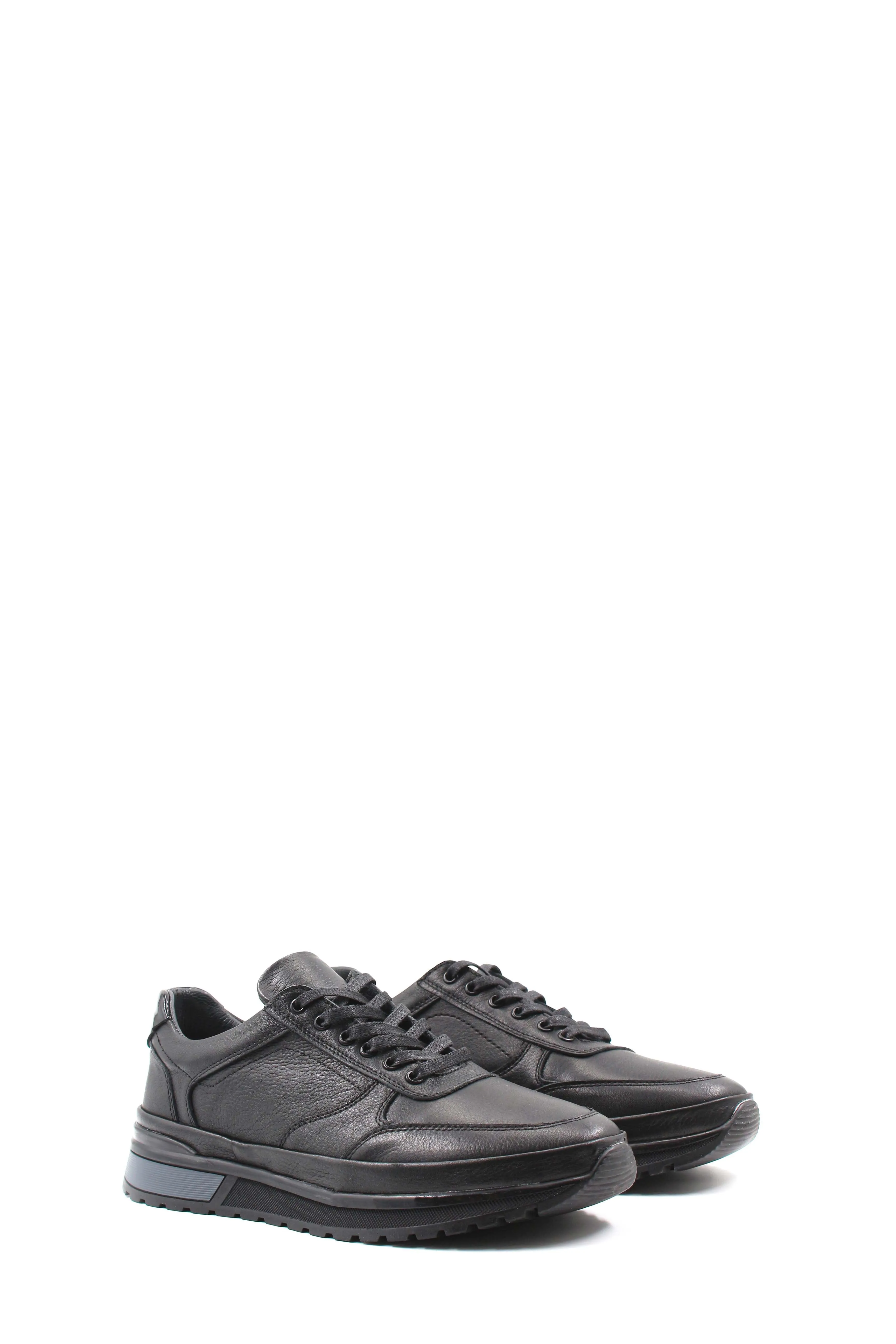 Men's Black Leather Lace-Up Sneakers with Elevated Sole - Wessi sold by Wessi product image thumbnail 4