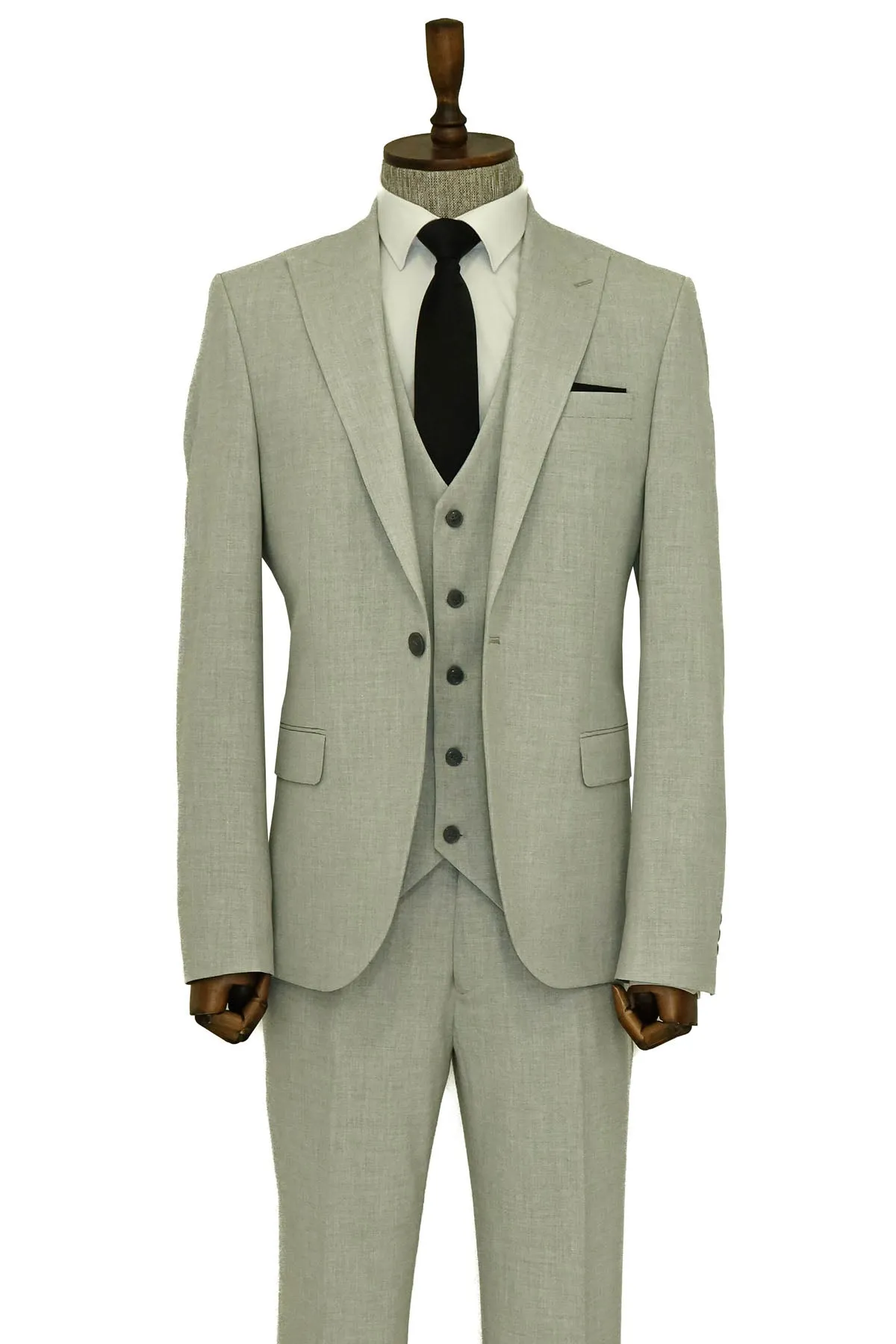 Three Piece Slim Fit Single Button Grey Men Suit sold by Wessi