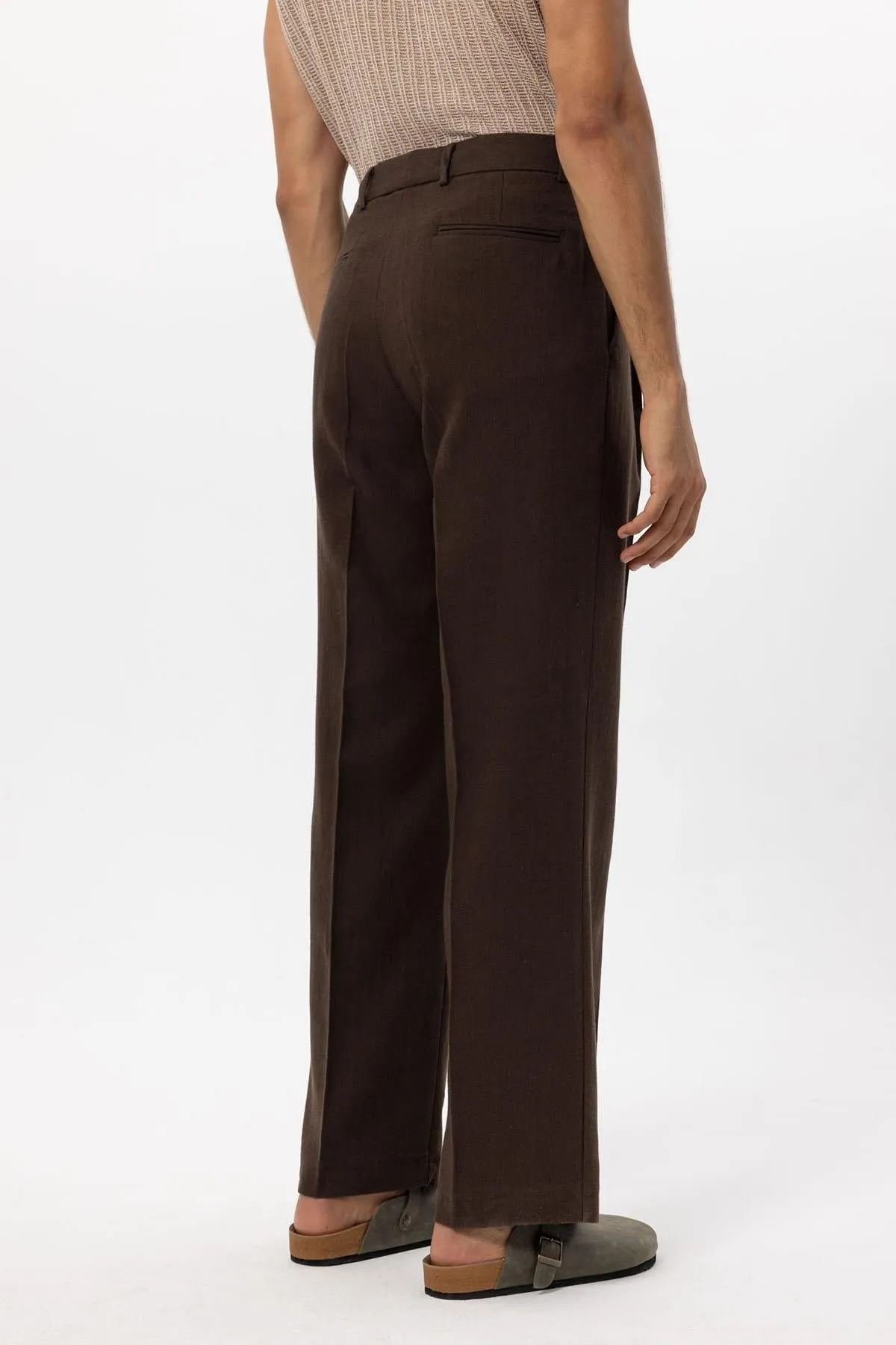 Men's Brown Linen Blend Baggy Pants - Wessi sold by Wessi product image thumbnail 4