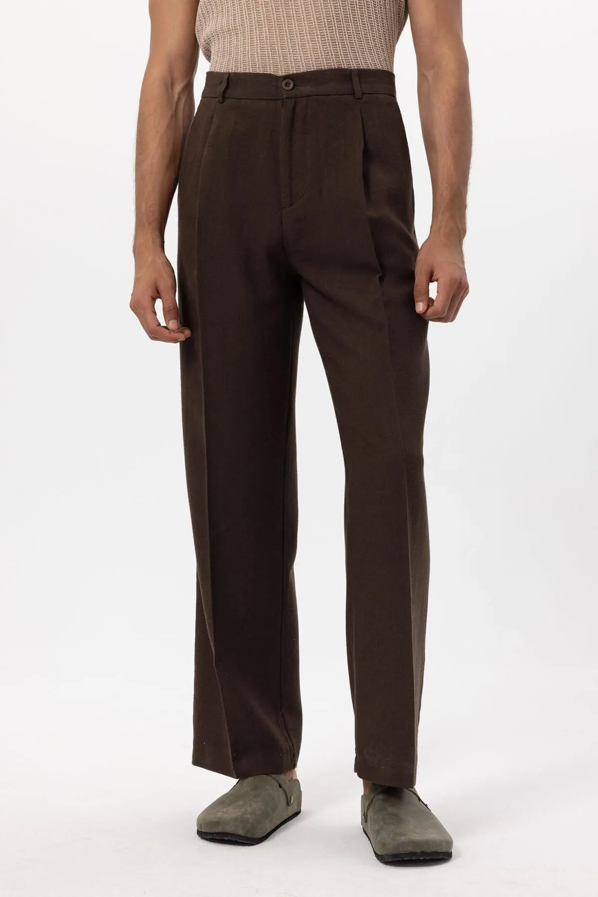 Men's Brown Linen Blend Baggy Pants - Wessi sold by Wessi product image thumbnail 2
