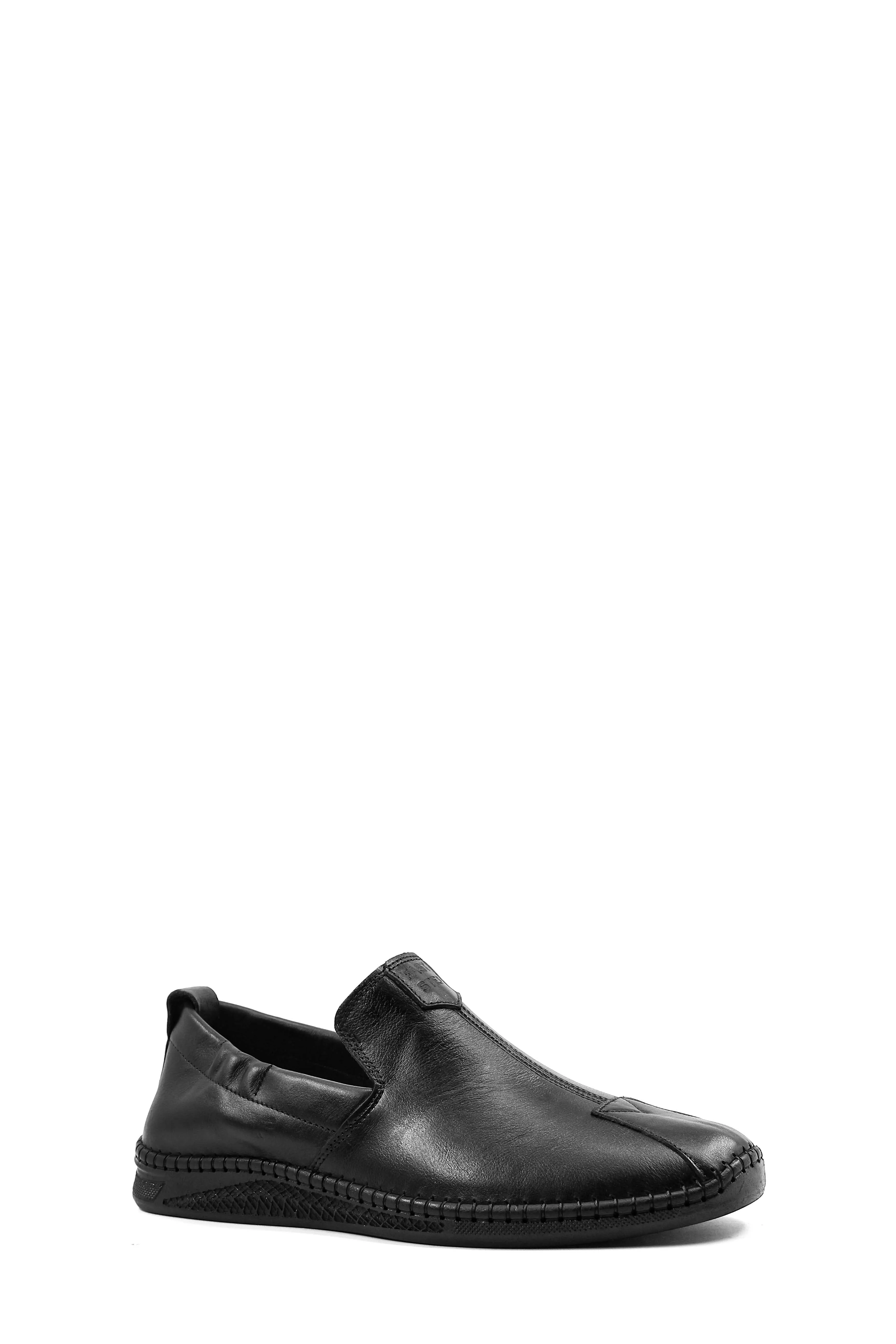 Men's Black Leather Slip-On Casual Shoes with Stitch Detailing - Wessi sold by Wessi product image thumbnail 3