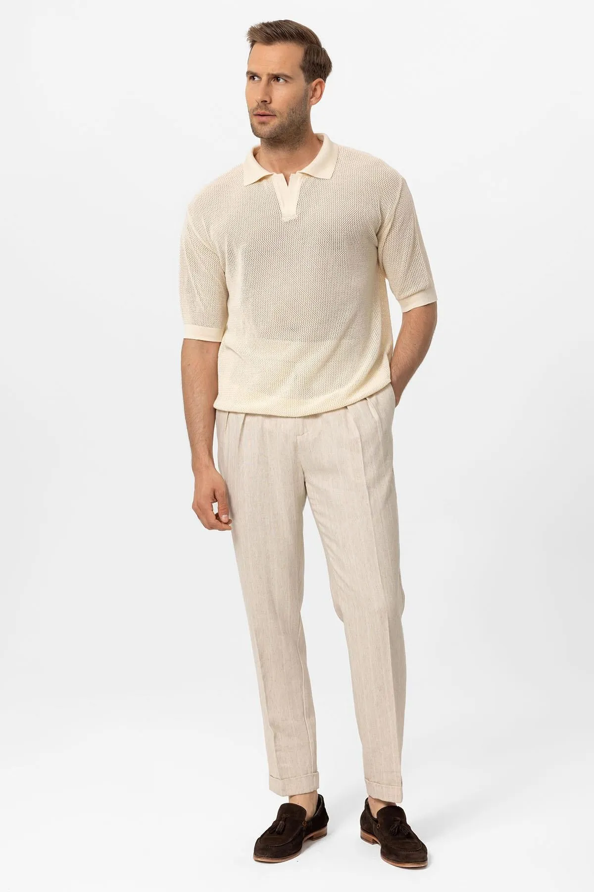 Men's Ecru Polo Collar Knit T-Shirt - Wessi sold by Wessi product image thumbnail 4